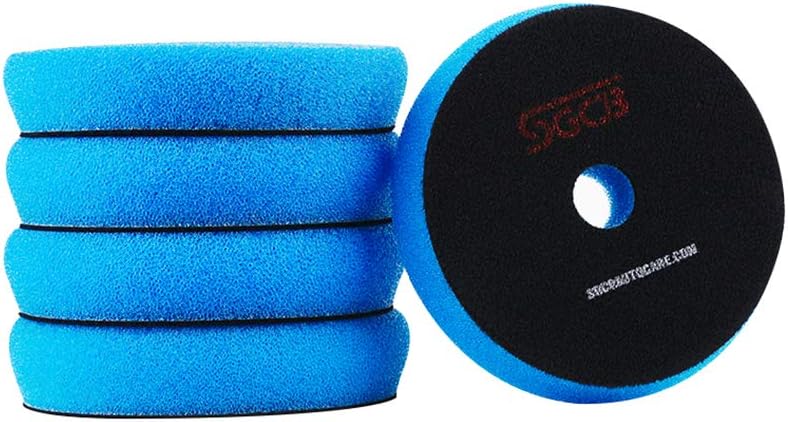 SGCB Pro 5&rdquo; Buffing Pad Foam Polishing Sponge Pad Pack of 5, Heavy Cutting Grip Pad Hook & Loop Finishing Buffing Grinding Foam Disc Pad for Scratch Defect Removing Used On RO/DA Polisher, Yellow