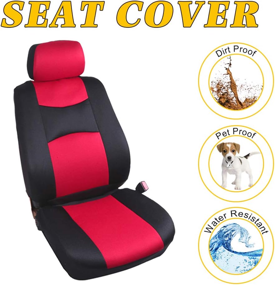 OCPTY Car Seat Cover, Stretchy Universal Seat Cushion w/Headrest 100% Breathable Automotive Accessories Durable Washable Mesh Cloth for Most Cars(Red/Black)