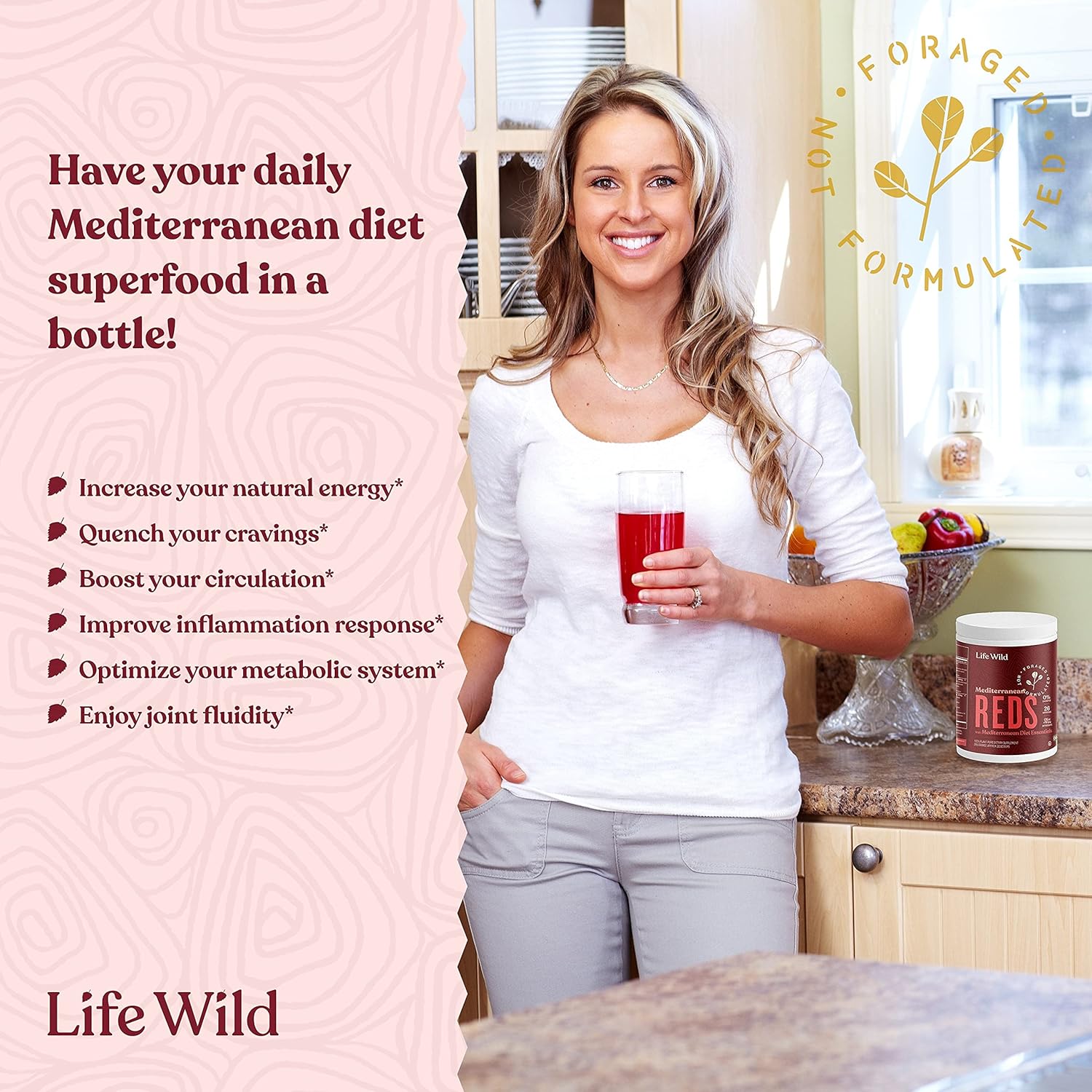 Life Wild Mediterranean Reds Organic Superfood Powder | Juice Blend of Beets, Fruits, Berries & Vital Polyphenols | Dietary Supplement Drink for Circulation, Joints, Heart & Brain | 30 Scoops Pack of 2