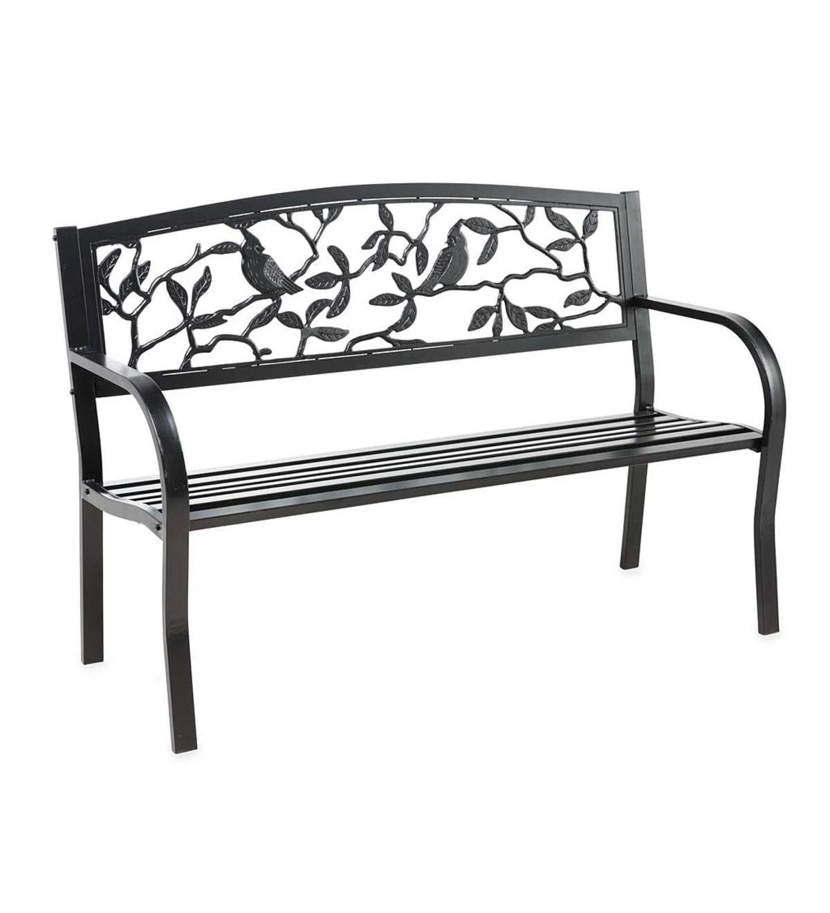 Cardinals Metal Outdoor Garden Bench, 50x22 L X 24x22 W X 34x22 H, Black