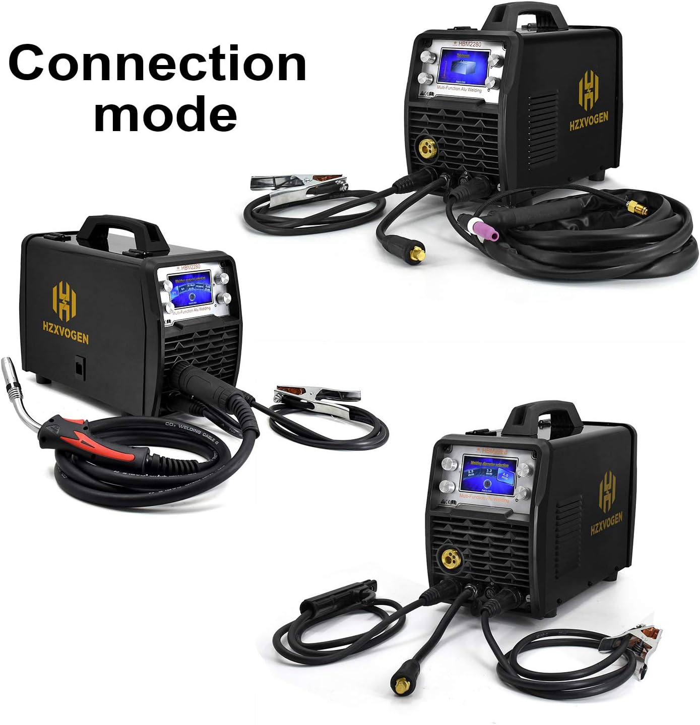 HZXVOGEN MIG Welder 100V/220V 200Amp Weld Aluminum Wider LCD Display Smart Control IGBT Inverter MIG Stick TIG Mix Gases Gasless Flux Cored Solid Core Wire Welding Machine (Model: HBM2280)