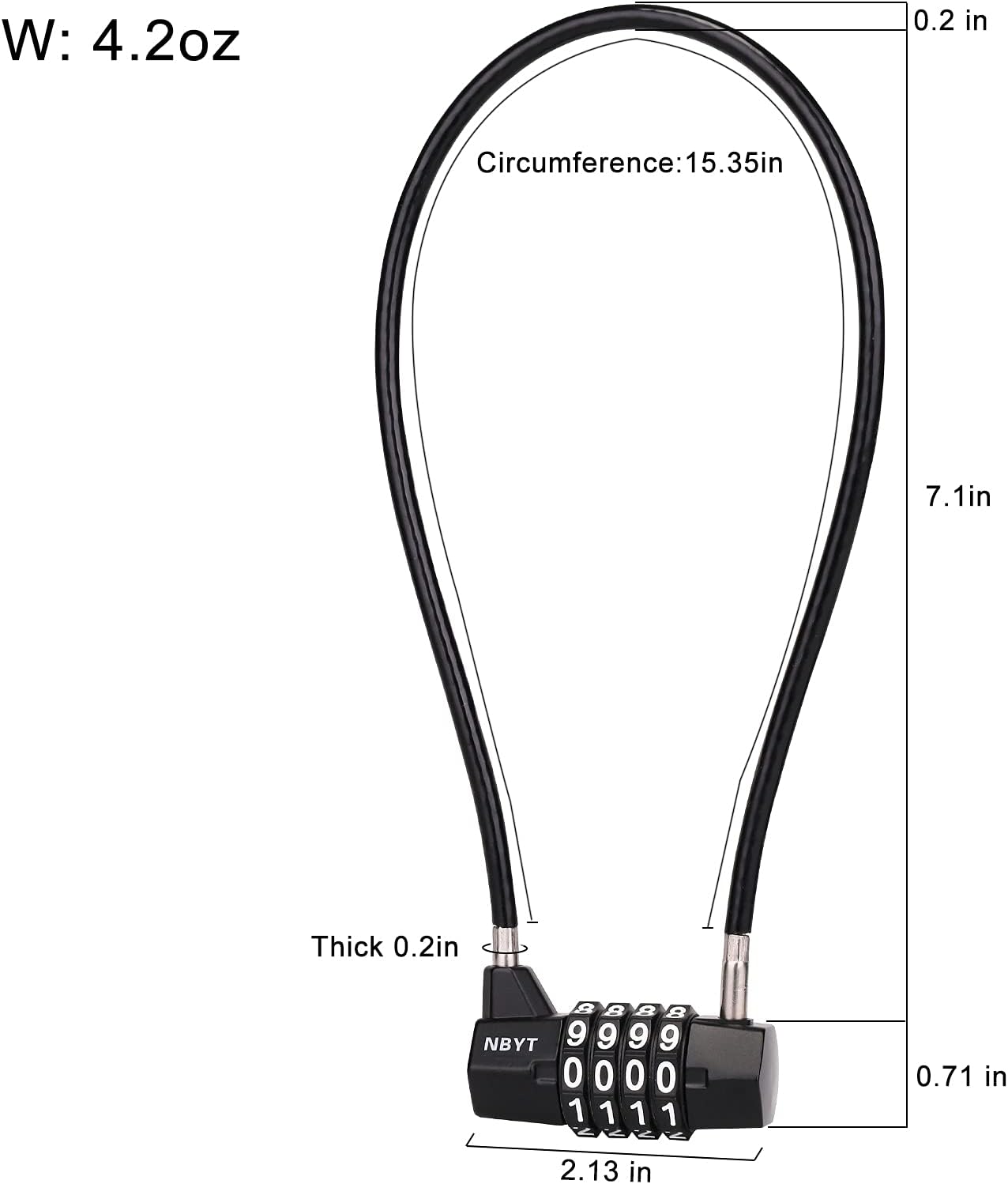 NBYT 4 Digit Cable Combination Padlock with Long Shackle - Heavy Duty Outdoor Waterproof Lock with Resettable Code - Pad Lock for Bicycles, Gates, Mountain Bike, Gym, School, Shed & Lockers
