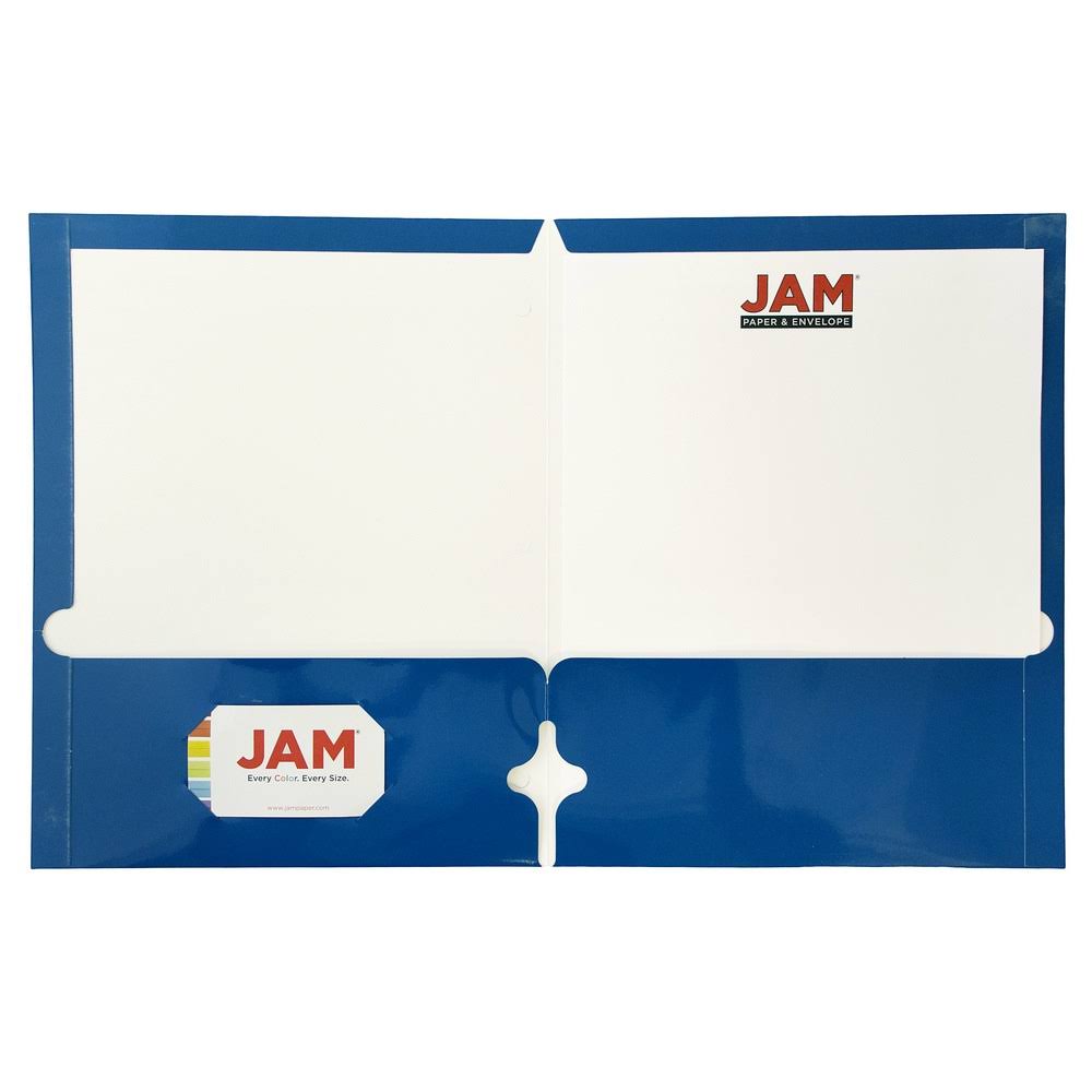 Jam Paper Laminated Glossy 3 Hole Punch Two-Pocket School Folders, Blue, Bulk 25/Pack (385GHPBUD)