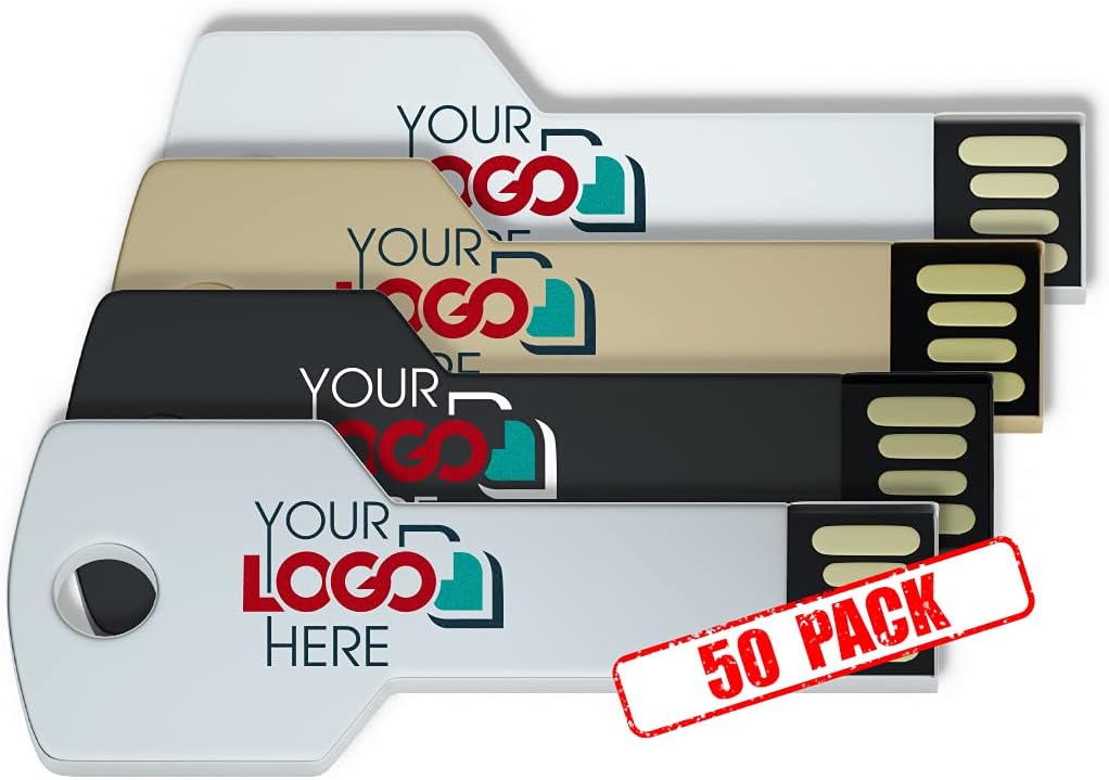 Possibox Custom Key Shaped USB Flash Drive 128MB Customized with Your Logo - as Promotional Gift Bulk 50 Pack