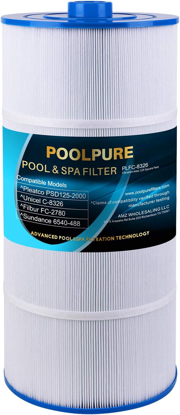 POOLPURE Spa Filter Replaces Sundance 6540-488, PSD125-2000, Unicel C-8326, Filbur FC-2780, Aladdin 22507, Baleen AK-70013, Magnum SU125, 125 sq.ft Filter Cartridge Pack of 2