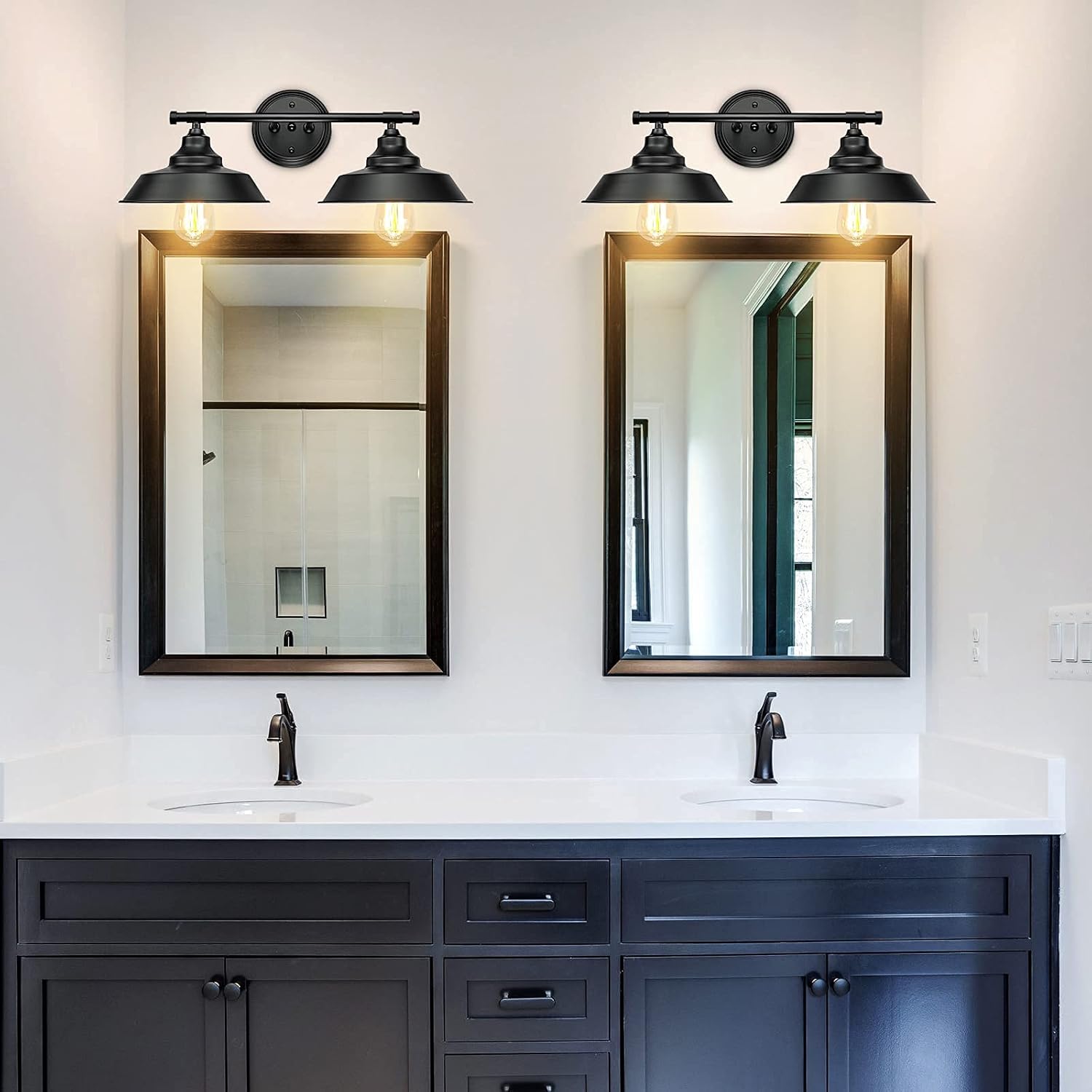 2 Lights Farmhouse Bathroom Light Fixtures Black Bathroom Vanity Light Over Mirror, Vintage Mid Century Wall Sconces Rustic Style Wall Lighting for Bathroom Mirror Cabinet