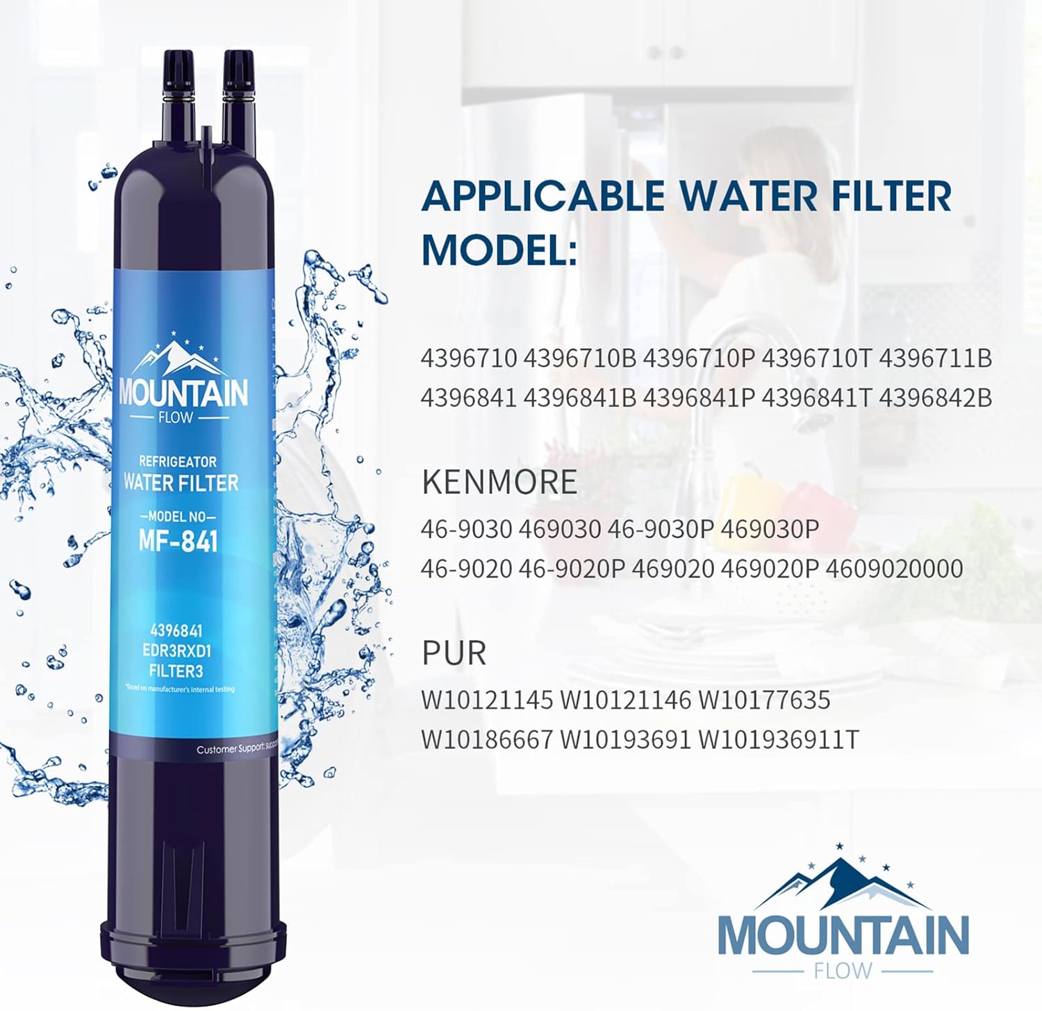 EDR3RXD1 4396841 Water Ｆilter Cap Compatible 4396710, Ｆilter 3,P2RFWG2,46-9083 Water Ｆilter- (2Pack)