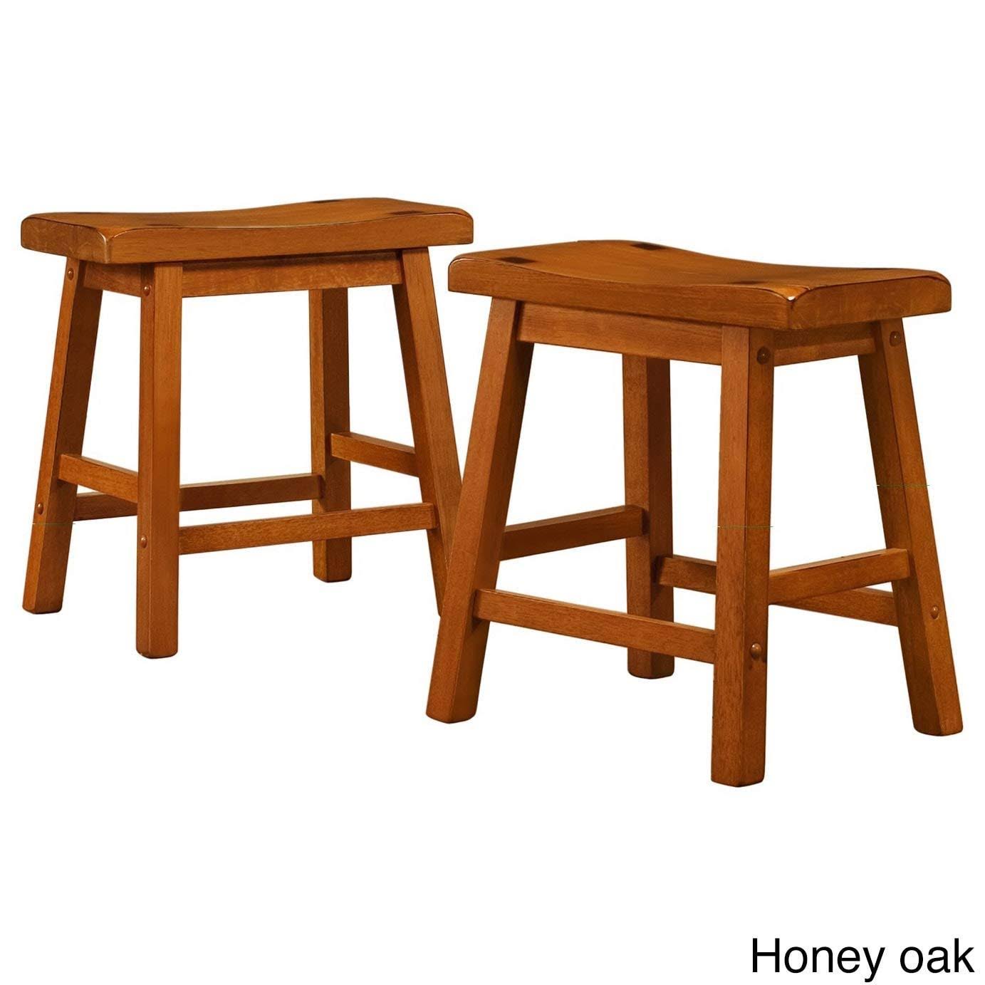 Inspire Q Salvador Saddle Back 18-inch Backless Stool (Set of 2) by Bold Honey Oak Finish