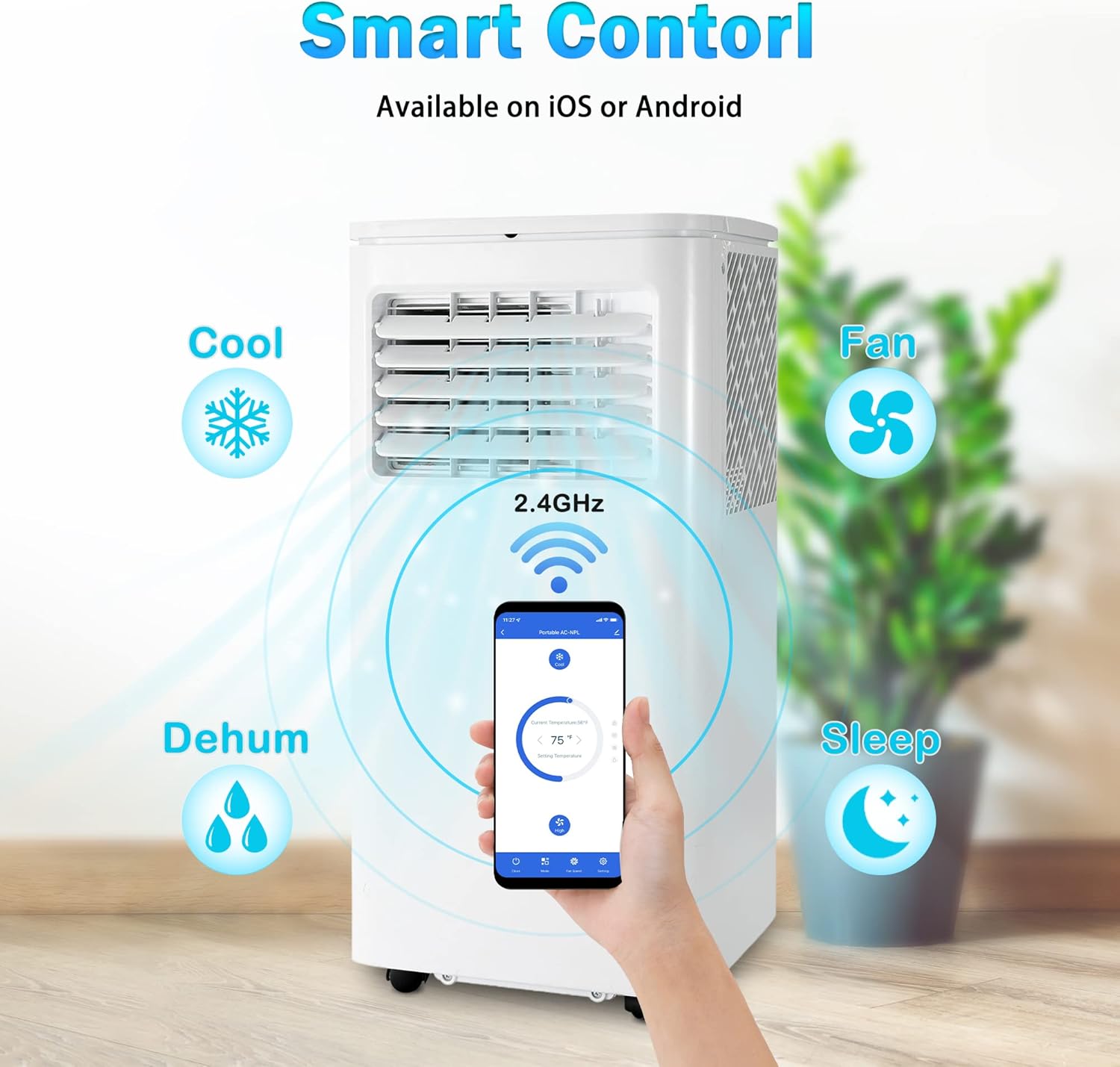BESTRONIAR Portable Air Conditioner Wifi/Remote Control,10,000 BTU,Cools Up to 350 sq.ft.(6500 BTU SACC) Cool/Dry/Fan/Sleep/Timer Mode,ETL Certified