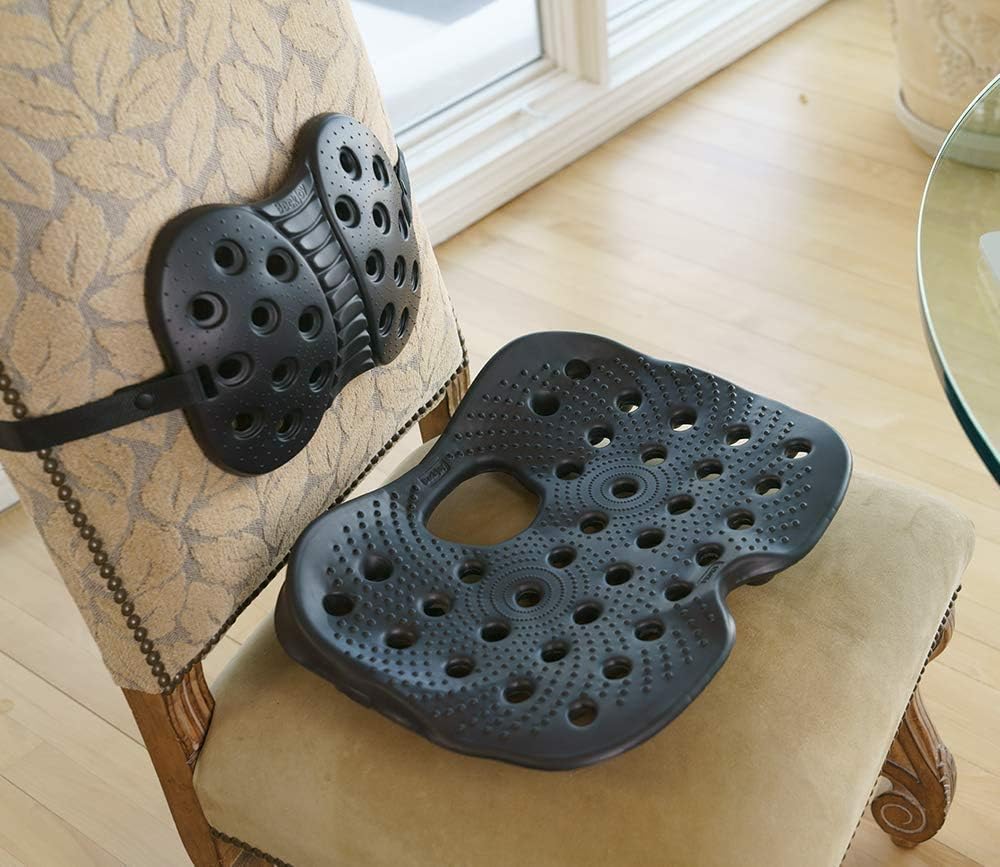 BackJoy SitzRight Wedge Seat Cushion Lumbar Support, Designed for Spine and Lower Back Pain, Coccyx, Sciatica, Ergonomic, Adjustable, Breathable, for Office/Car/Desk Chairs, 2 Piece Set