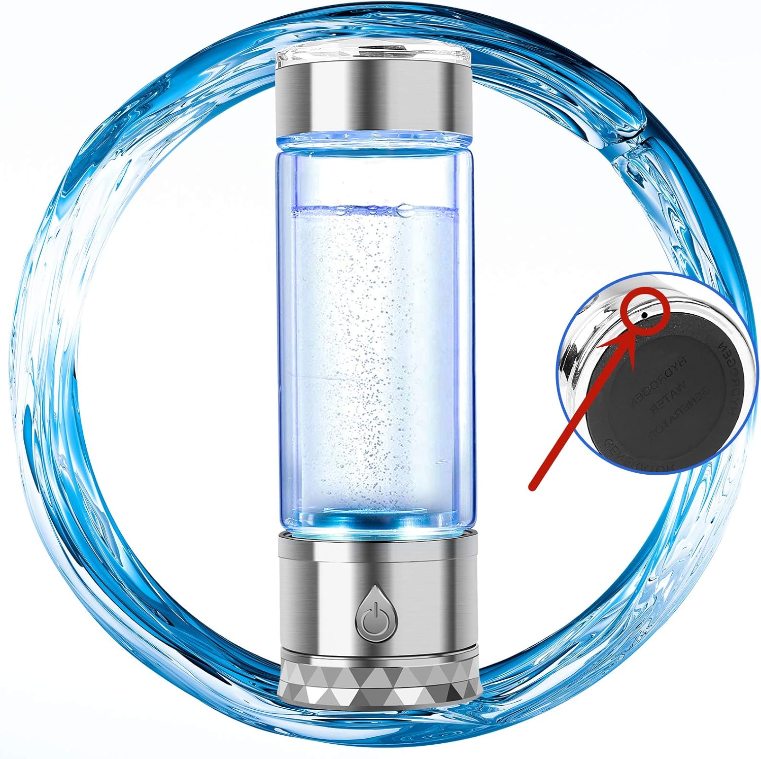 N.P Hydrogen Water Bottle Generator with Dual Chamber,PEM and SPE Technology,Up to 1700PPB,Portable Hydrogen Water Maker,Hydrogen Water Machine,New Technology Glass (a)