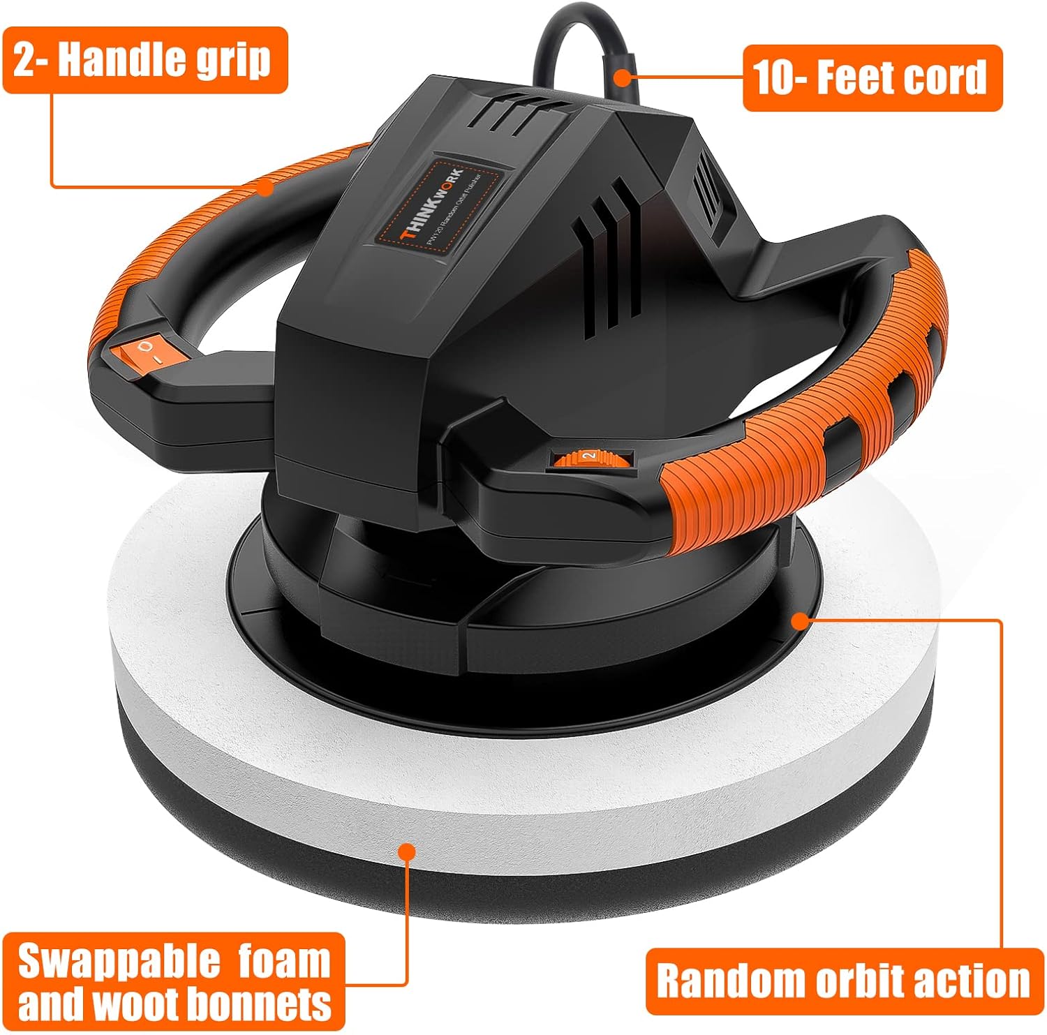 THINKWORK Buffer Polisher,10 Inch Car Polisher Sets with 4 Buffing and Polishing Bonnets,6 Variable Speed 1500-3600 RPM,Double handle, Ideal for Car Waxing Pack of 2