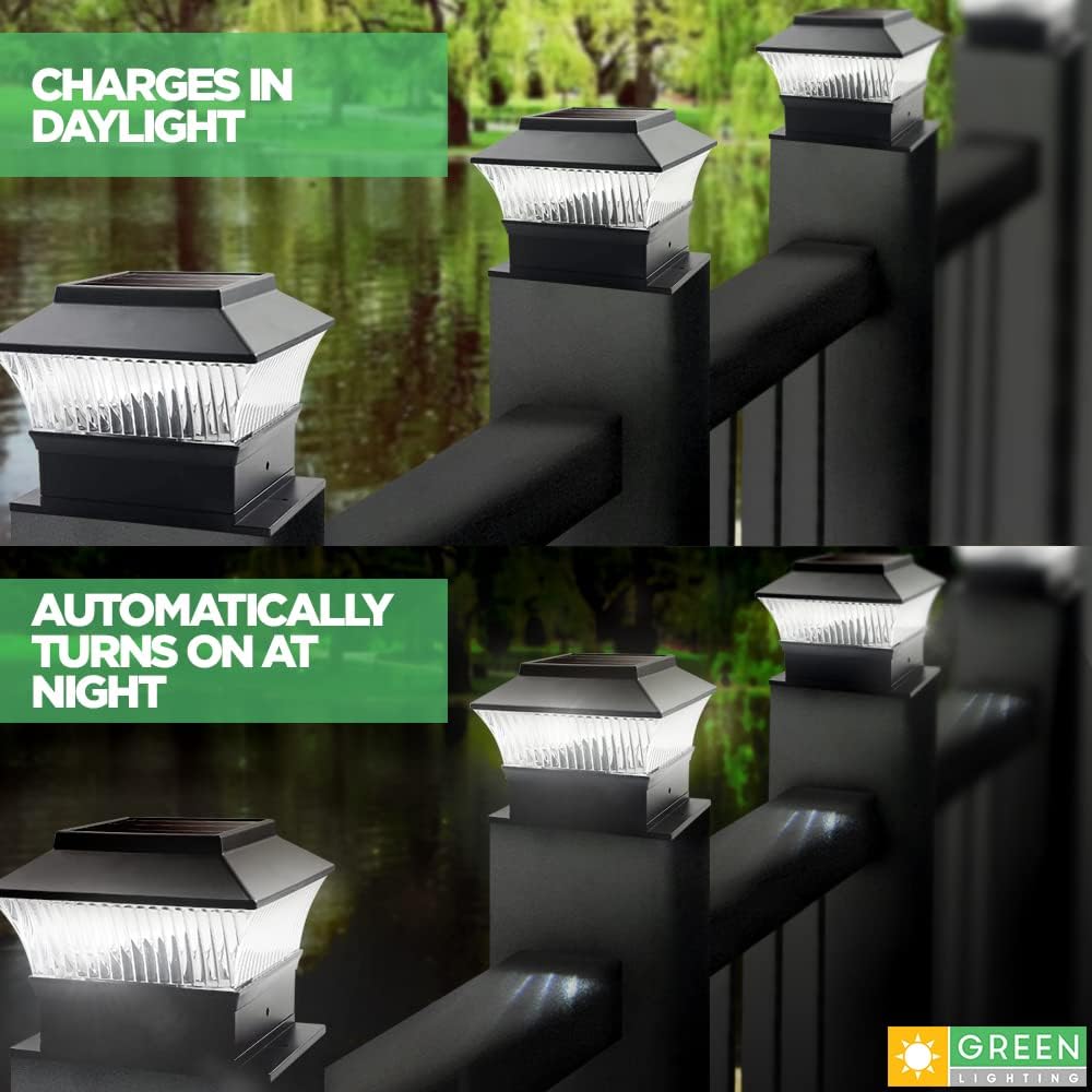 GreenLighting Standard #1 Solar Powered LED Post Cap Light for 4x4 or 5x5 PVC and Vinyl Posts (12 Pack, Black)