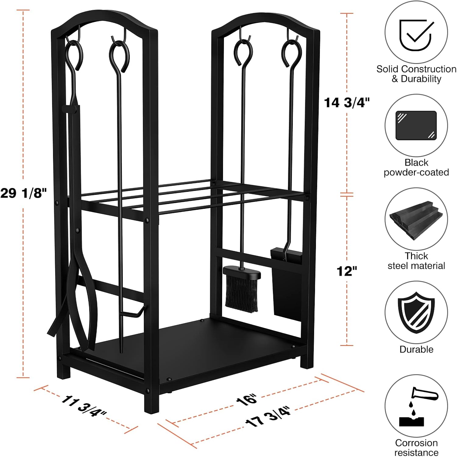 GASPRO Firewood Rack Indoor, 5 Pcs Wrought Iron Fireplace Tools and Log Holder for Fireplace, Wood Stove, Hearth, Fire Pit, Sturdy and Easy to Assemble