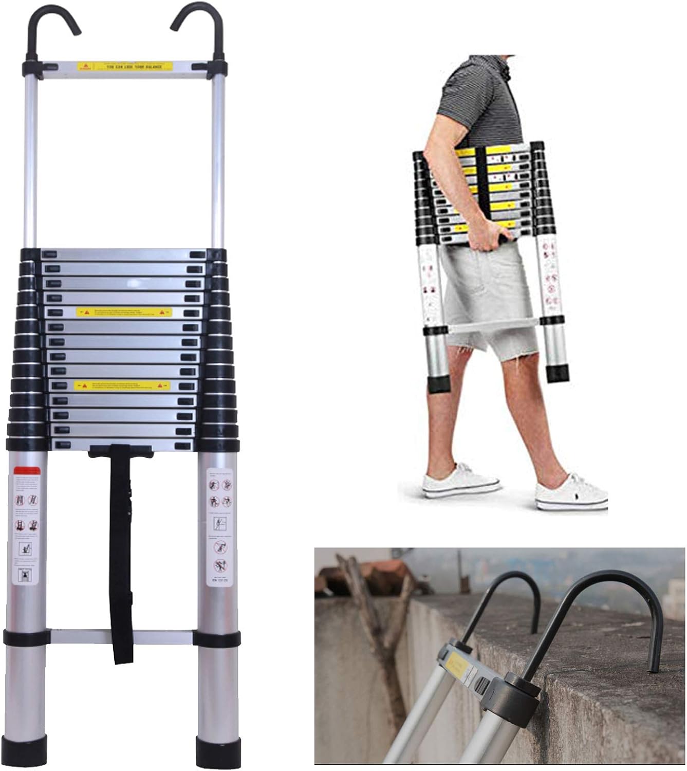 Aluminum Telescoping Ladder 20ft Folding Ladder 15 Steps Multi-Purpose Extension Telescopic Ladder 330LB Load Capacity Heavy Duty Portable Ladder Loft Ladder for Home DIY Office