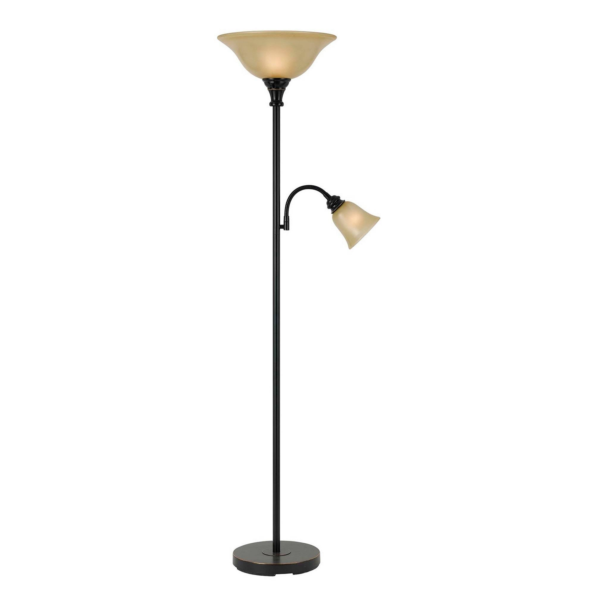Metal Body Torchiere Floor Lamp with Attached Reading Light, Black