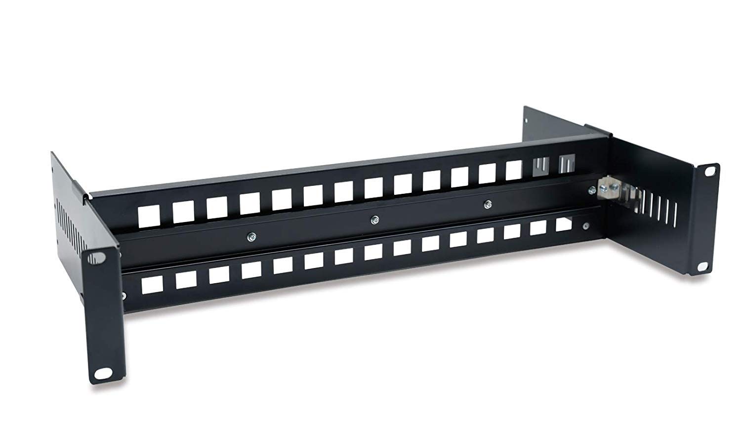 19 Inches Rack Mount Adjustable DIN-Rail Bracket 2U Height Used for Media Converter, Ethernet Switch, Industrial PoE Switch,Power Supplies Server Racks and Cabinet (Black) Pack of 2