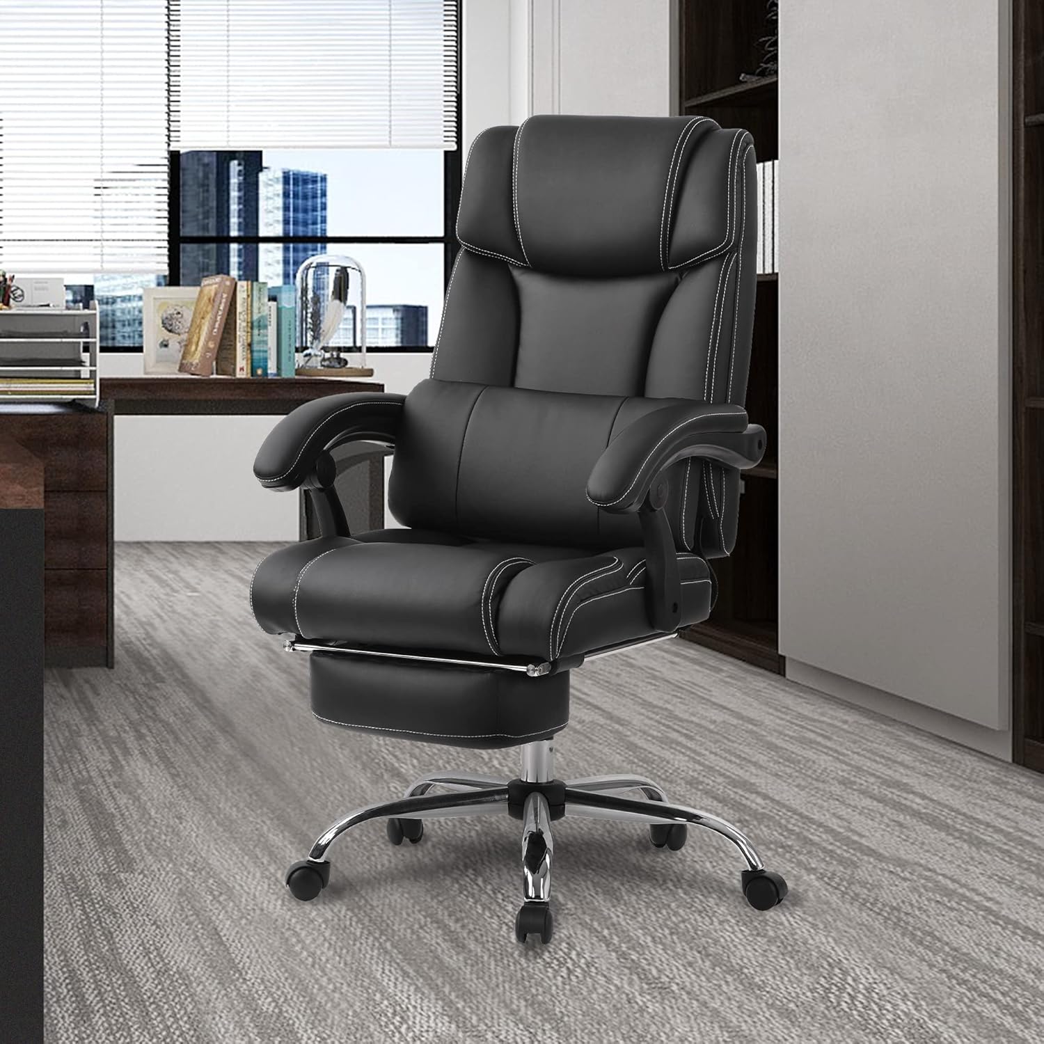 Merax Executive Office Chair, PU Leather Swivel Thick Back & Pddded Seat, High Back Adjustable Reclining, Black