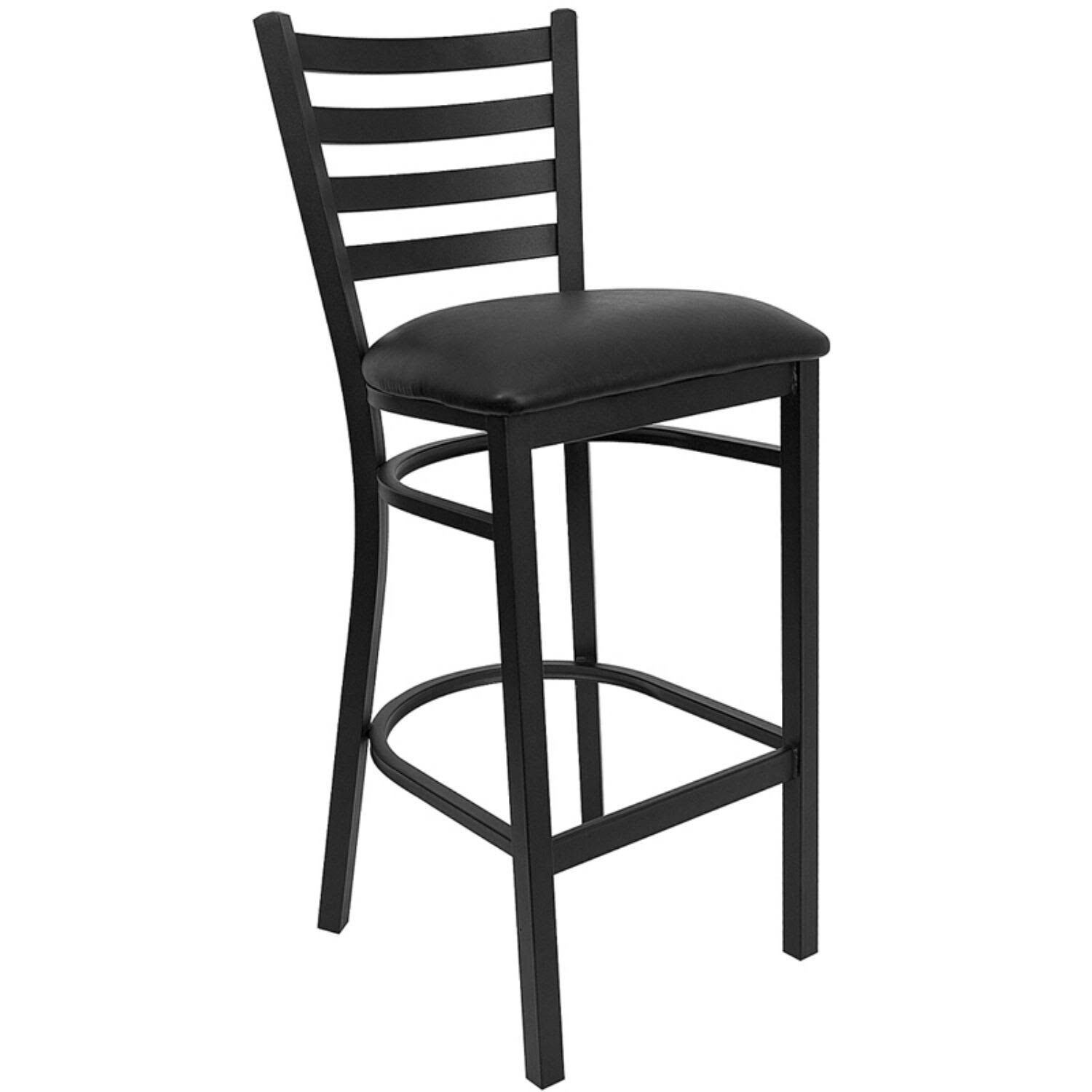 Offex Hercules Series Black Ladder Back Metal Restaurant Bar Stool - Black Vinyl Seat [OF-XU-DG697BLAD-BAR-BLKV-GG]