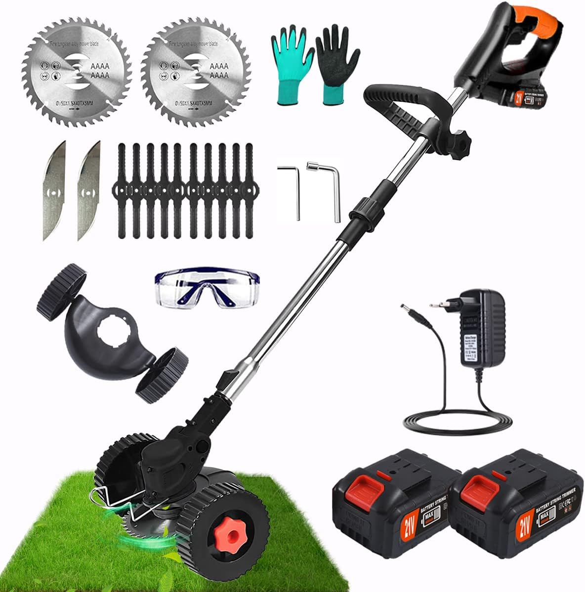 Cordless Weed Wacker, 21V Electric Weed Eater with 2Pcs 4000mAh Battery Powered, Grass Trimmer Brush Cutter Edger Lawn Tool, Lightweight String Trimmer Weed Whacker Lawn Trimmer for Garden & Yard Care