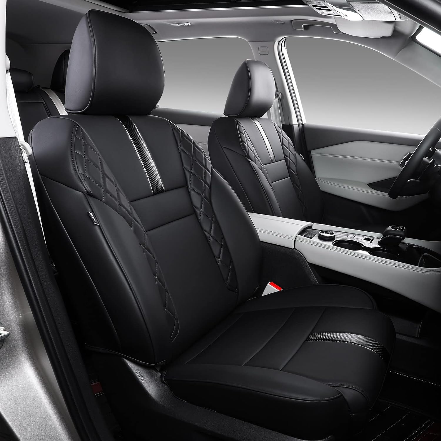 Xipoo Fit 2021-2023 Nissan Rogue Seat Covers Front and Back PU Leather Car Seat Covers for 2021 2022 2023 Nissan Rogue Accessories（2021-2023 Regular, Black+Red）