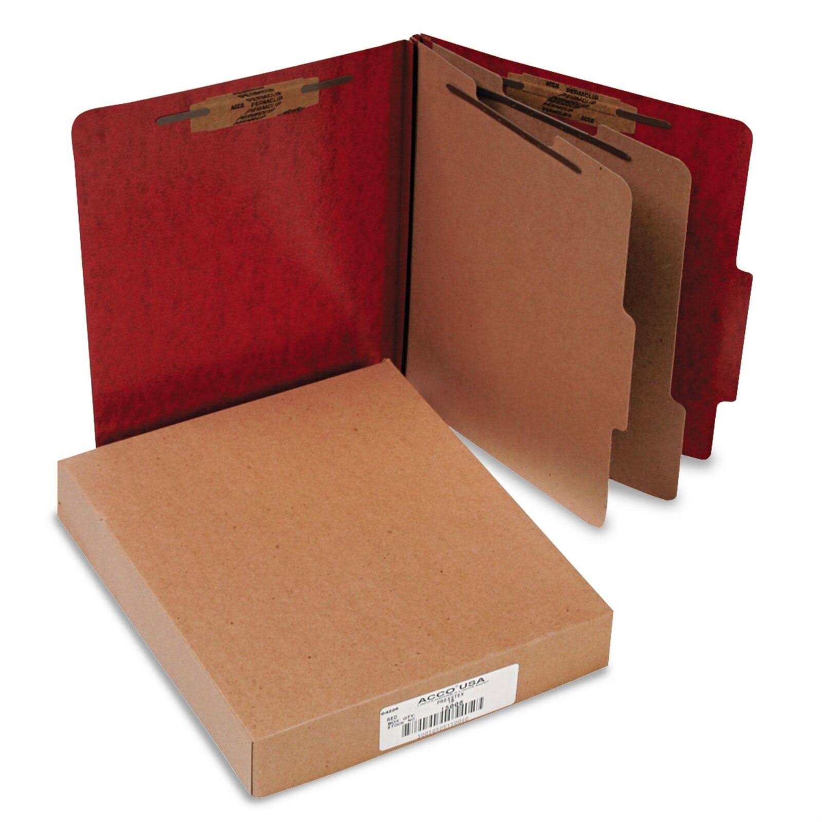 Acco 20-Pt Presstex Classification Folders, Letter, 6-Section, Red, 10-box