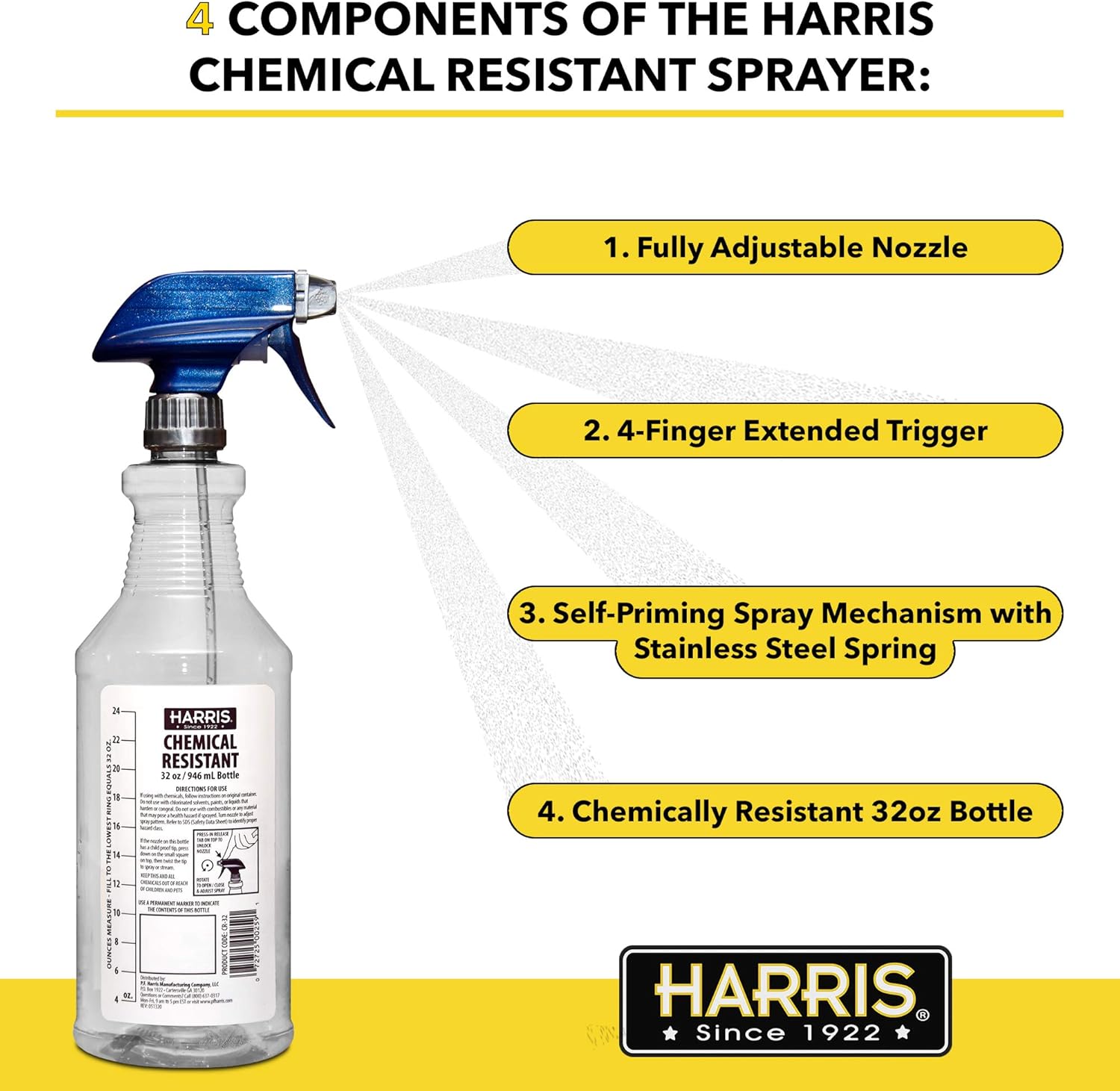 HARRIS 100% Chemically Resistant Professional Spray Bottles, 32oz (12-Pack) Pack of 2