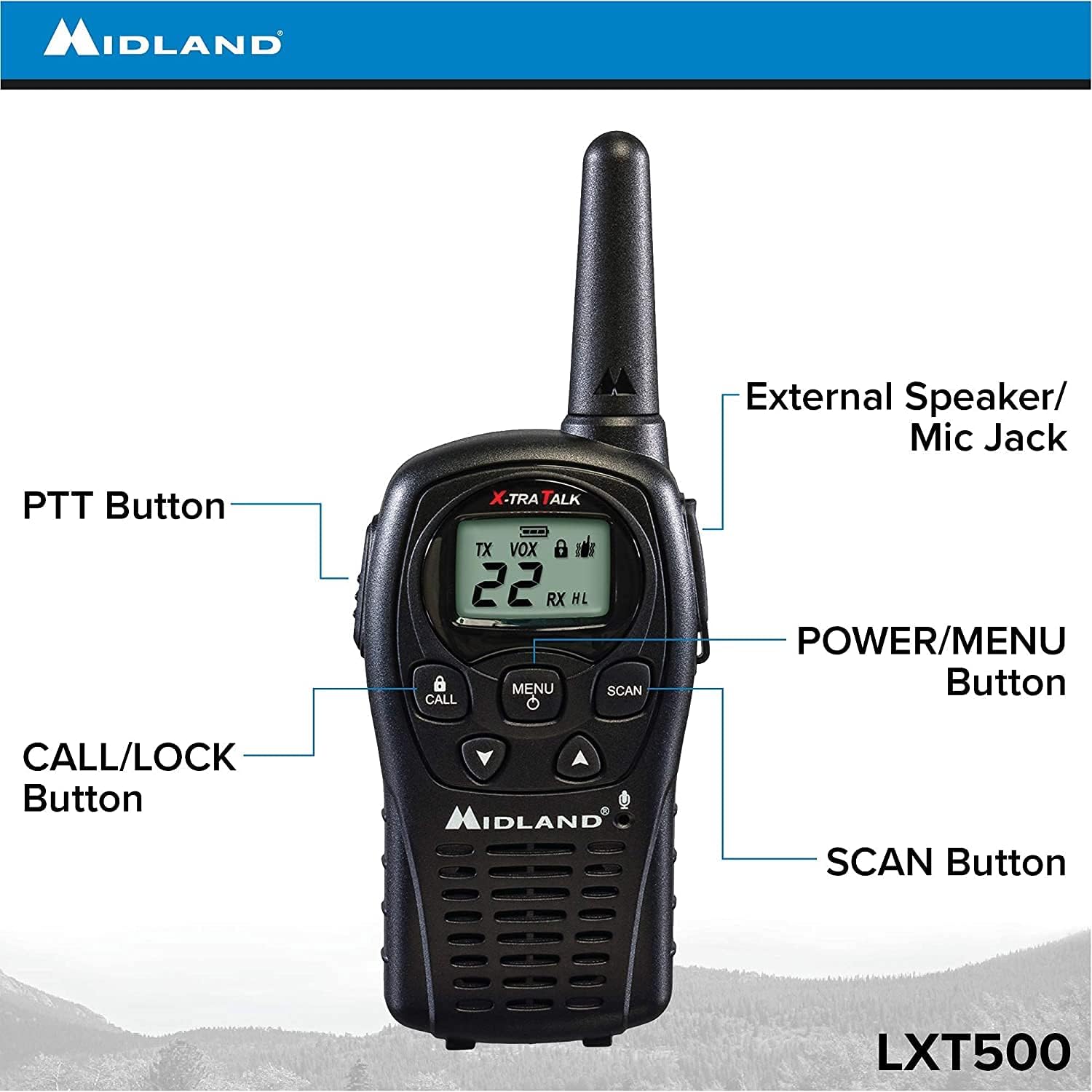 Midland LXT500VP3 22 Channel FRS Two-Way Radio - Up to 24 Mile Range Walkie Talkie - Black (Pack of 12)