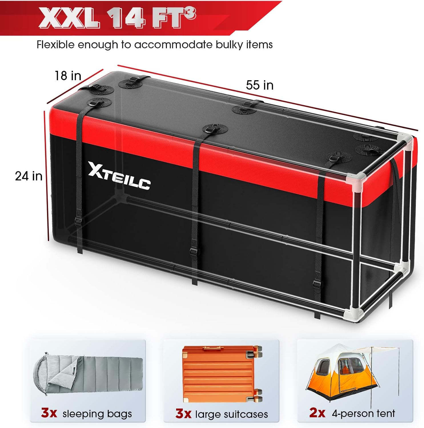 XTEILC Cargo Carrier Bag, Cargo Bag for Hitch Carrier 59