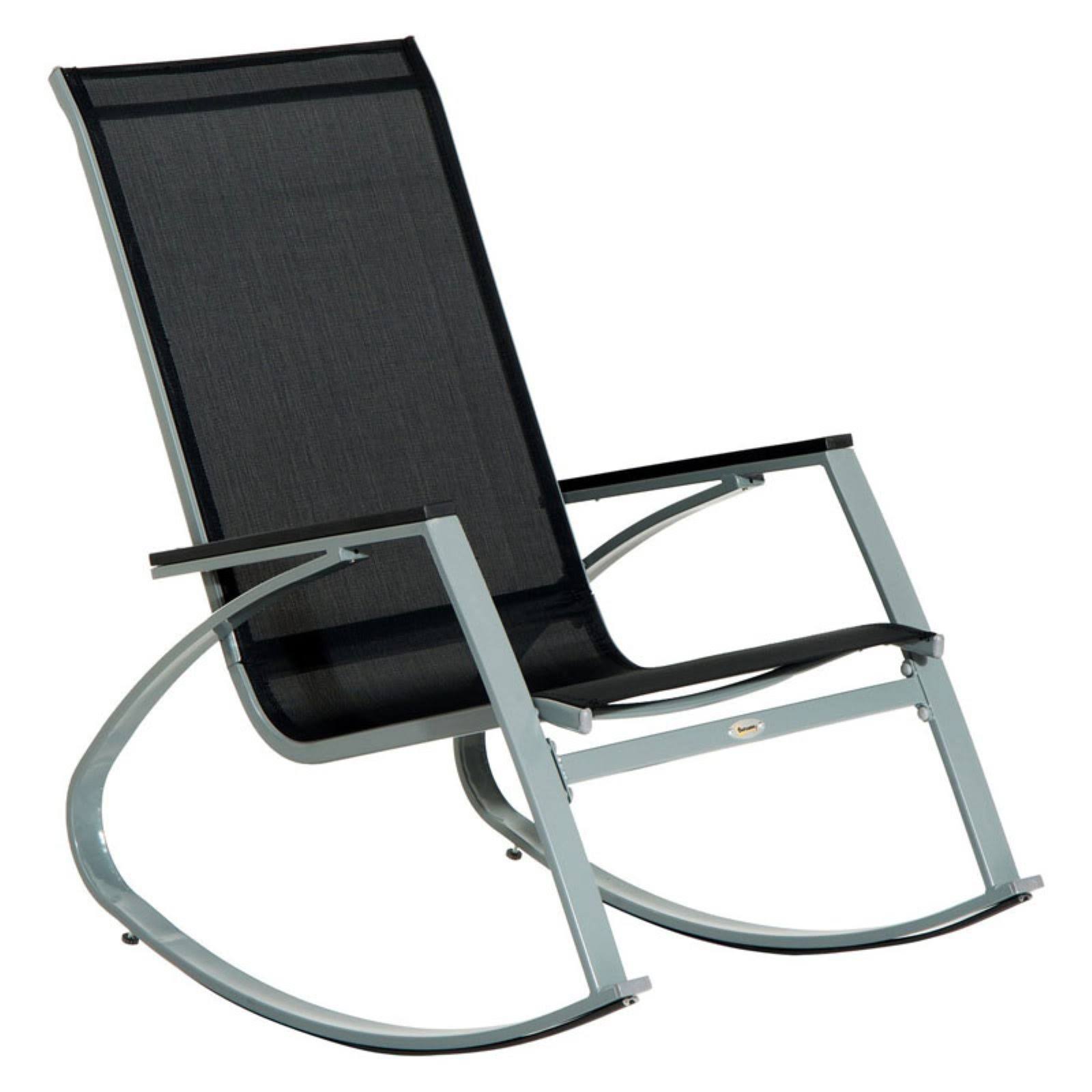 Outsunny Sling Outdoor Modern Rocking Chair, Black