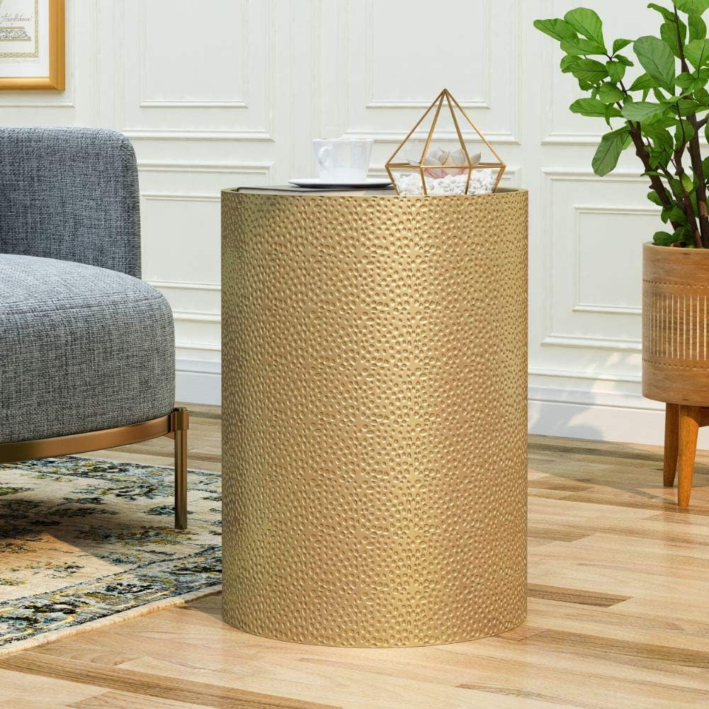 Christopher Knight Home Rache Modern Round Accent Table with Hammered Iron, Gold