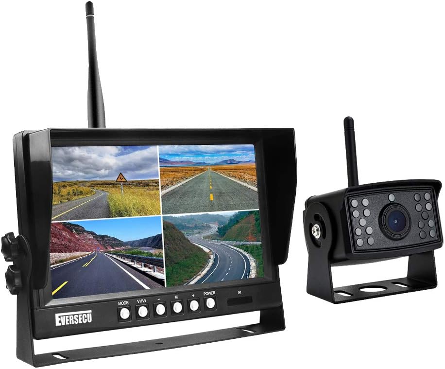 EVERSECU 2pcs Digital 1080P Wireless Car Backup Camera with 9inch 4ch Quad Display Monitor/Car DVR/Dash Monitor/Vehicle Video Recorder for RV/SUV/Van/Pickup/Truck/Trailer Rear/Side/Front View