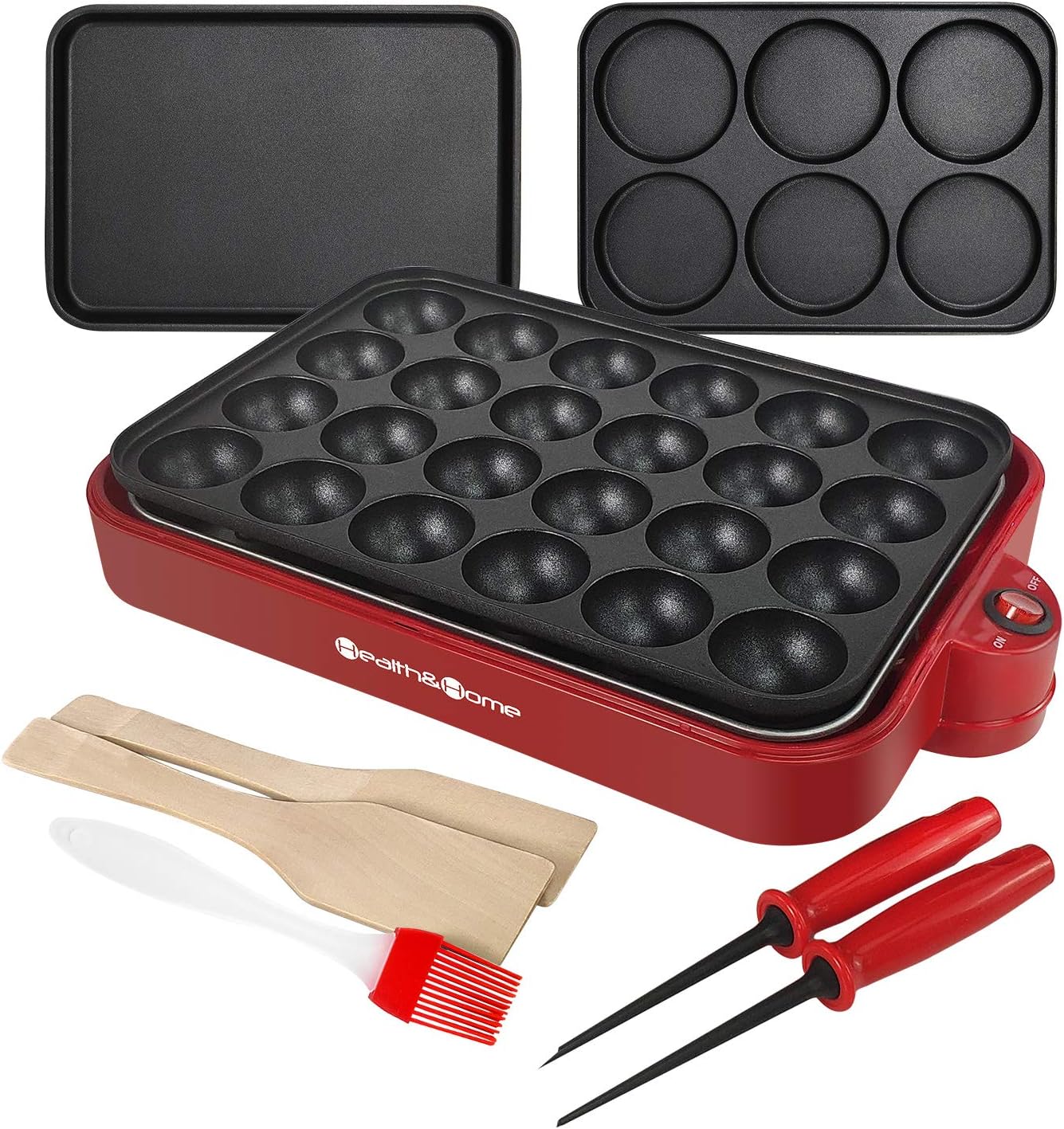 Health and Home Multifunction Nonstick Baking Maker with 3 Interchangeable Baking Plates for Fried Eggs, Fried Steak, Takoyaki, Cake Pops, Grill Maker Pack of 2