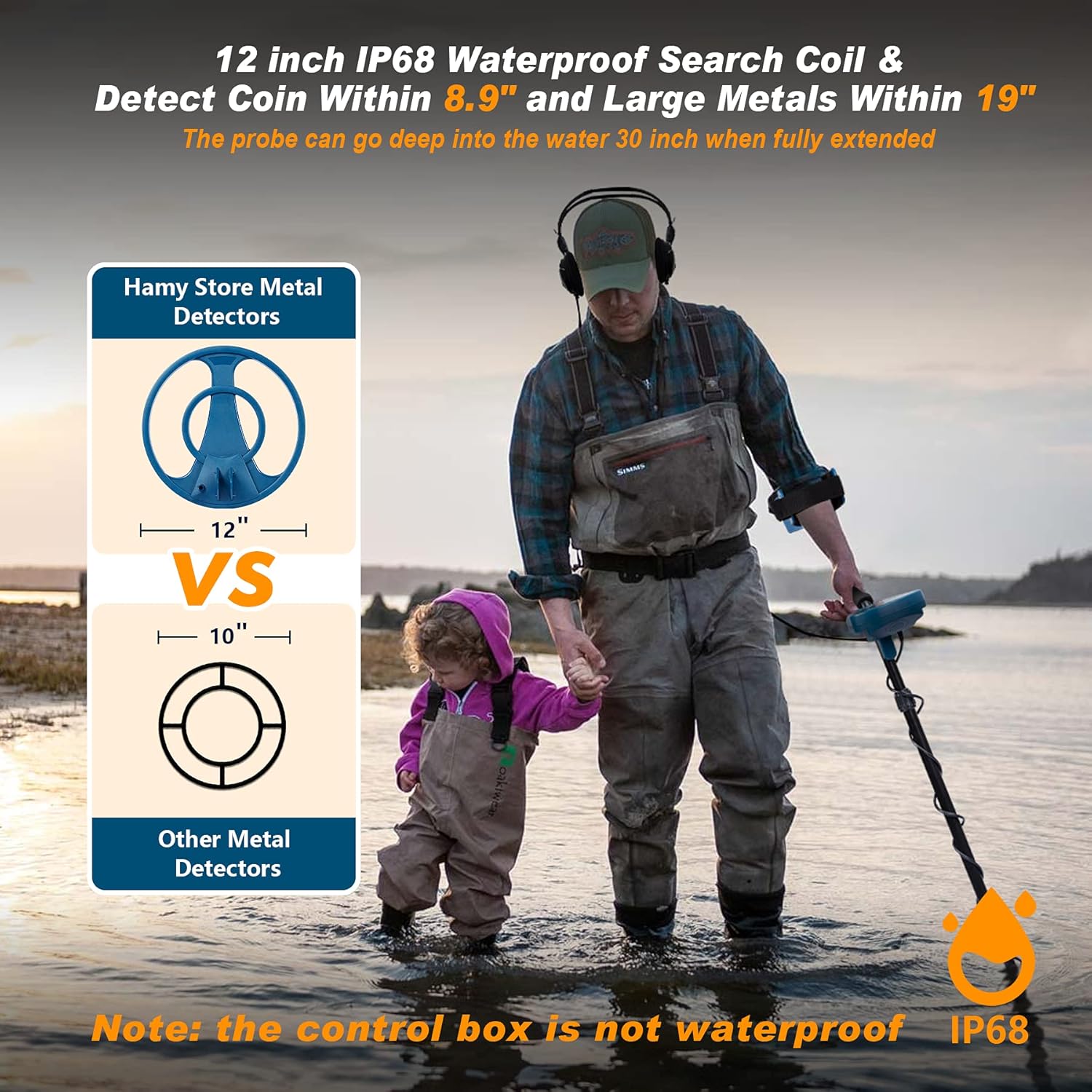 Professional Metal Detectors for Adults & Kids Waterproof - 12'' IP68 Waterproof Search Coil, 6 Modes - Professional High Accuracy Gold Detector with LCD Display, Advanced DSP Chip, Tool&Accessories