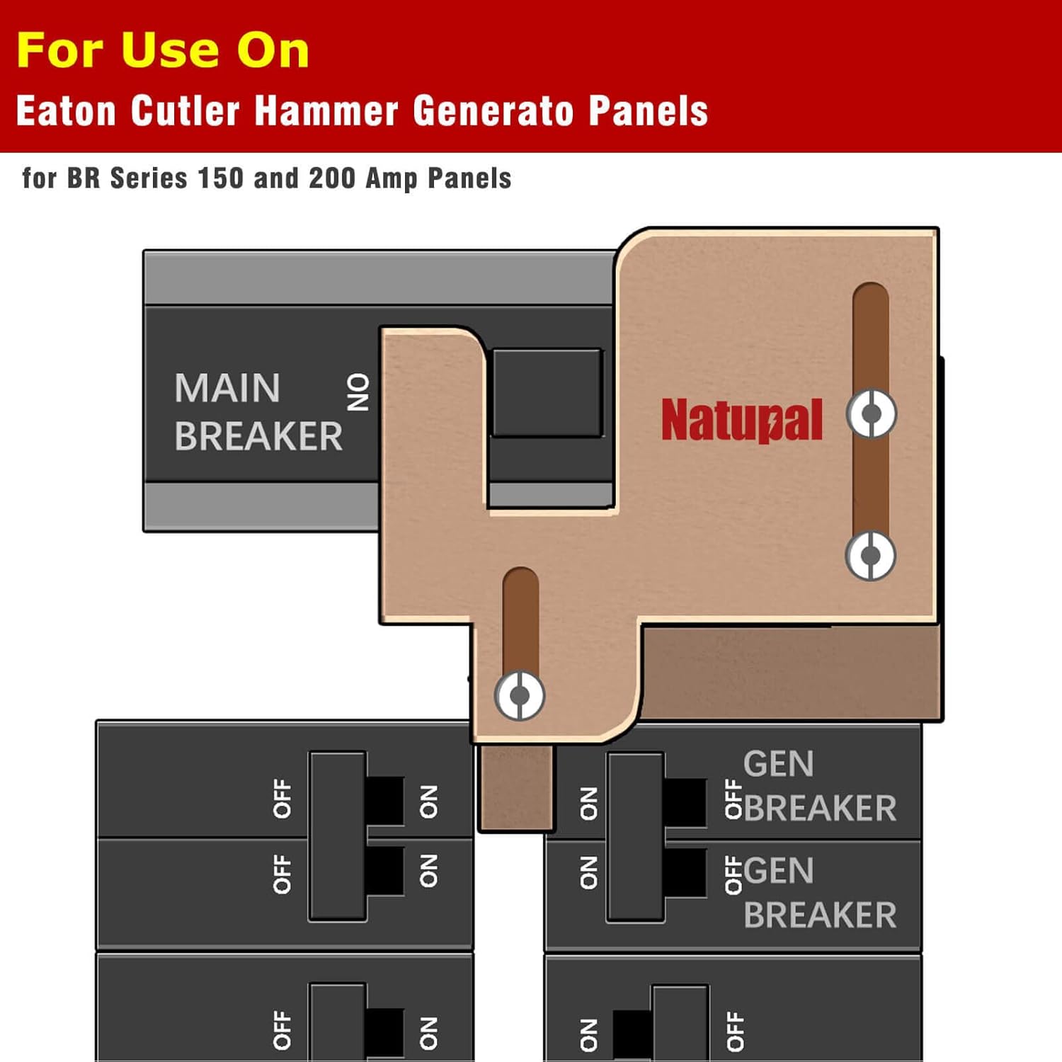Generator Interlock Kit compatible with Cutler Hammer Generator Interlock Kit for BR Series 150 and 200 amp Panels, 1 1/4 - 1 7/16 inches Spacing between main and branch breaker