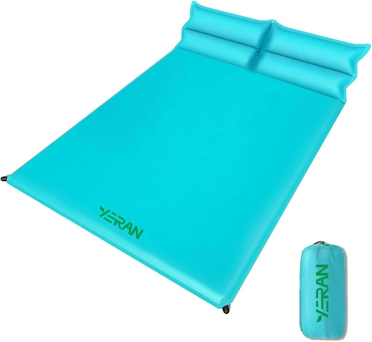 YeRan Double Sleeping Pad for Camping, Self Inflating Sleeping Bed Mat, Lightweight and Waterproof Air Camping Mattress pad 2 preson, Camping Bed for Tents with Pillow-Blue, Backpack,Traveling,Hiking