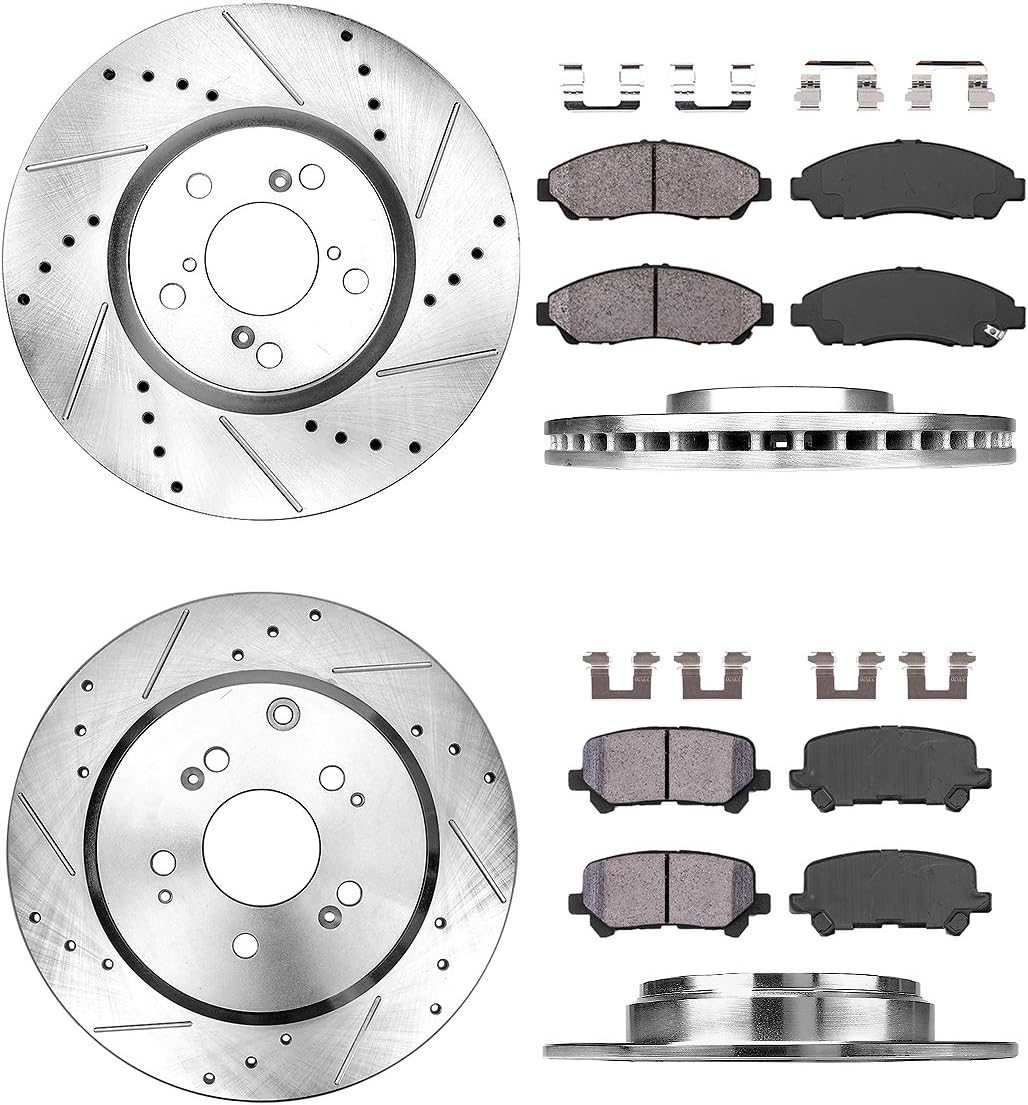 Callahan CDS02123 FRONT 330mm + REAR 334mm D/S 5 Lug [4] Rotors + Brake Pads + Clips [ fit Acura MDX ZDX Honda Pilot ]