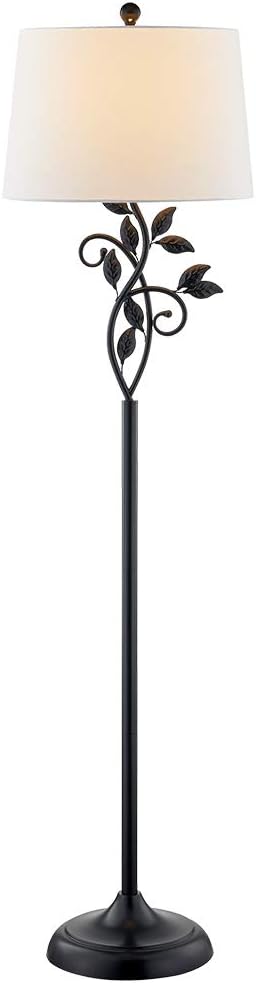 Maxax Traditional Floor Lamp, Reading Standing Light with White Fabric Shade, 100W 3-Way Dimmable Metal Leaf Floor Lamp for Living Room and Bedroom, Black