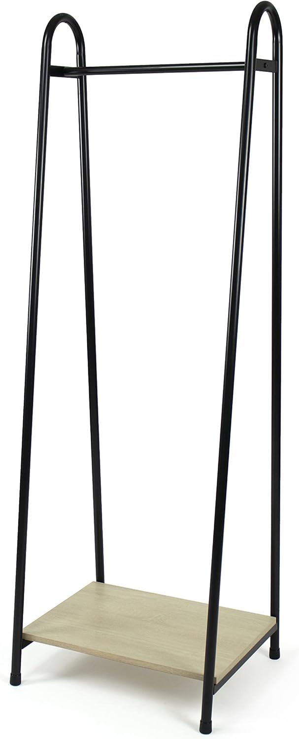 Humble Crew, Walnut/Black Freestanding Metal Garment Rack with Wood Shelf Pack of 2