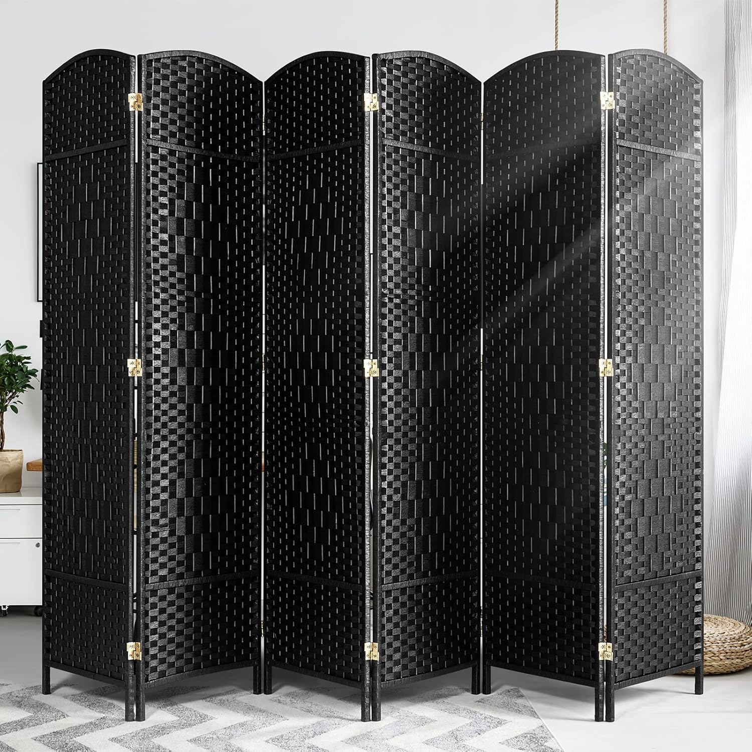 Jolydale 6-Panel Room Divider, Folding and Wall Divider, Double-Sided Folding Privacy Screen, Decorative Room Divider, Independent Indoor Privacy Screen, Black