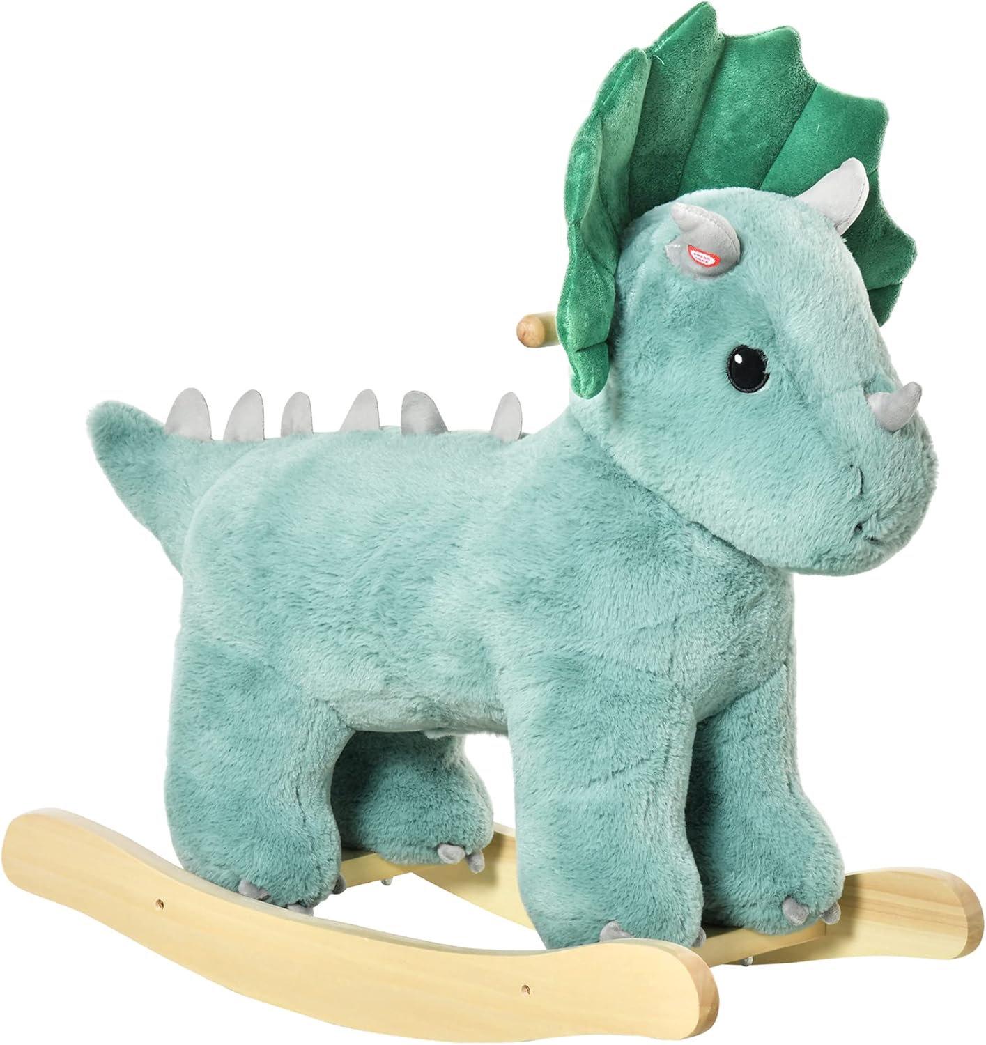 Qaba Kids Plush Ride-On Rocking Horse Triceratops-Shaped Plush Toy Rocker with Realistic Sounds for Child 36-72 Months Dark Green Pack of 2