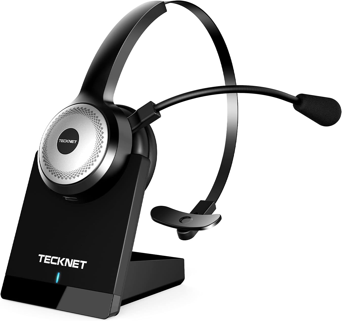 TECKNET Bluetooth 5.0 Wireless Headset with AI Noise Cancelling Microphone and Charging Base for Laptop, On Ear Bluetooth Headphone Telephone Headset for PC, Cell Phone, Skype, All Day Battery Life Pack of 2