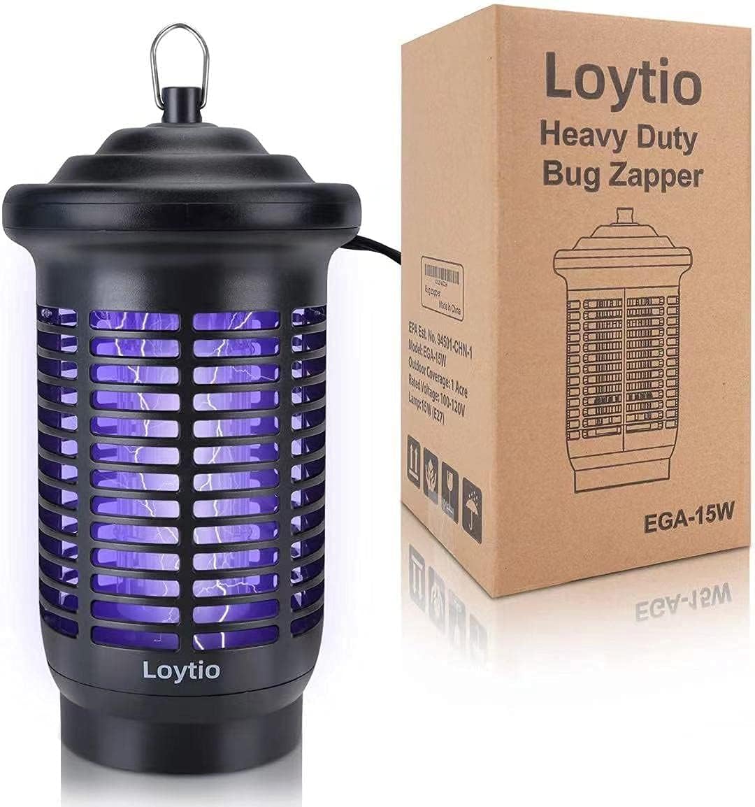Loytio Bug Zapper, 4200V High Powered Electric Mosquito Killer, Fly Insect Trap Indoor and Outdoor, Mosquito Trap with 15W Mosquito Lamp Bulb for Home Backyard, Patio, Bedroom, Kitchen, Office, Black