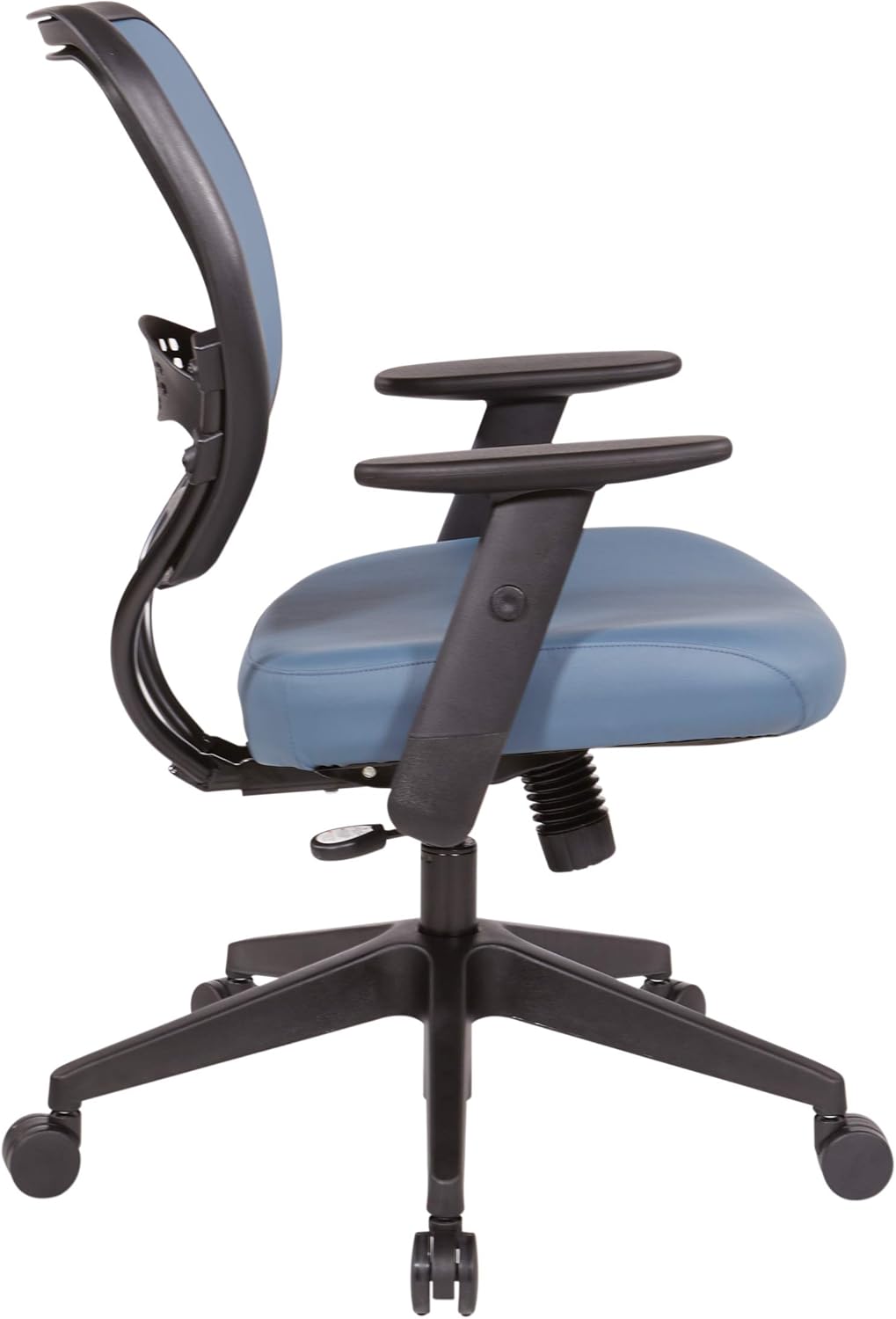 Office Star 55 Series AirGrid Back Adjustable Manager's Task Chair with Lumbar Support, Angled Arms, Padded Seat and Nylon Base, Antimicrobial Dillon Blue Faux Leather