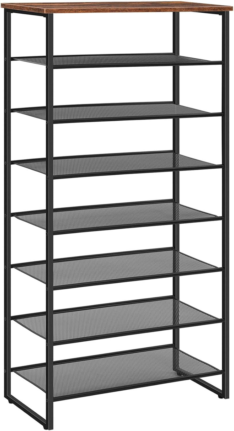 HOOBRO 8 Tier Shoe Rack, Large Capacity Shoe Shelf for 21-28 Pairs of Shoes, Shoe Storage Organizer with Detachable Metal Mesh, Strong and Stable, Easy Assembly, Industrial, Rustic Brown BF68XJ01