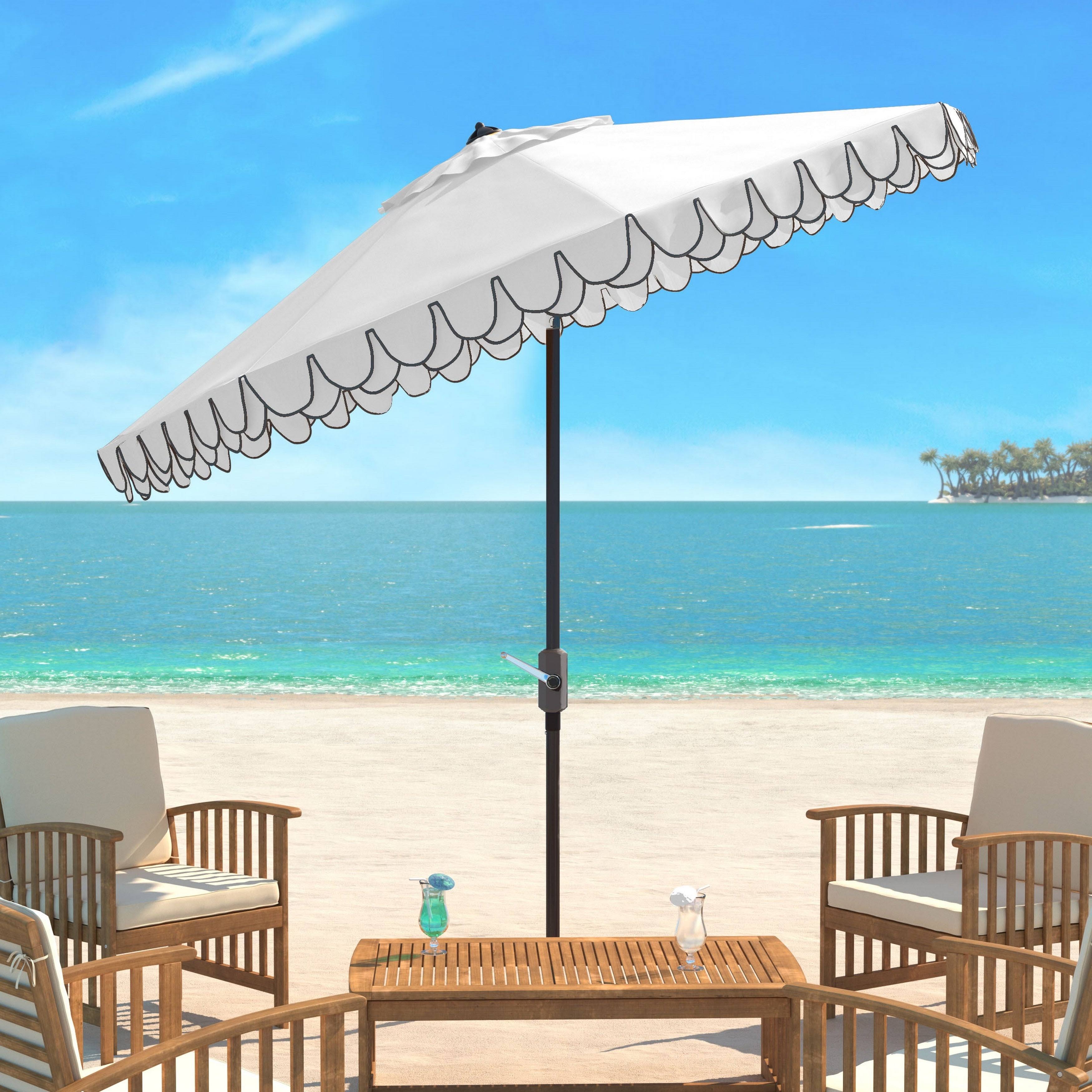 Safavieh PAT8106E 11 ft. Elegant Valance Umbrella White u0026 Black
