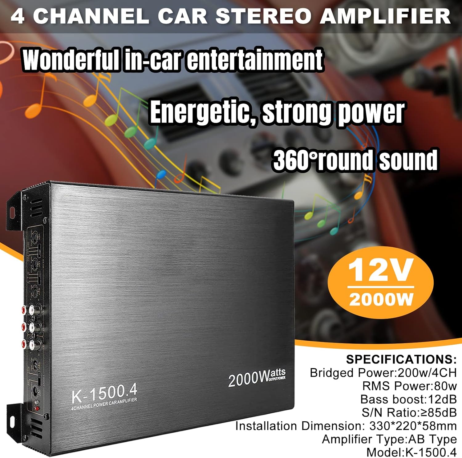YaeCCC 2000W 4 Channel Amplifier Car Audio Car Amplifiers Subwoofer Amplifier Pack of 2