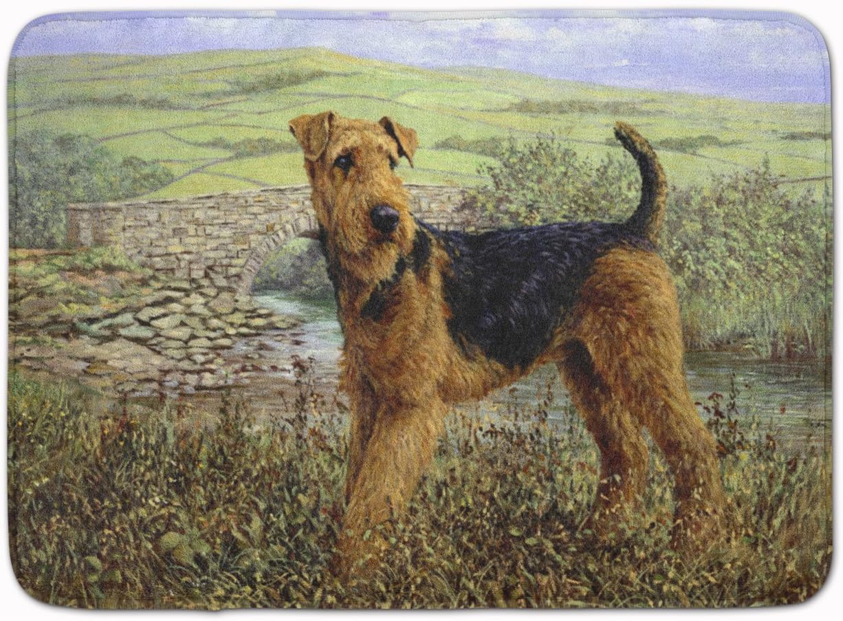 Caroline's Treasures HMHE0245RUG Airedale Terrier The Kings Country Bath Mat Machine Washable Anti-Fatigue Memory Foam Kitchen Rug, 19 X 27, Multicolor