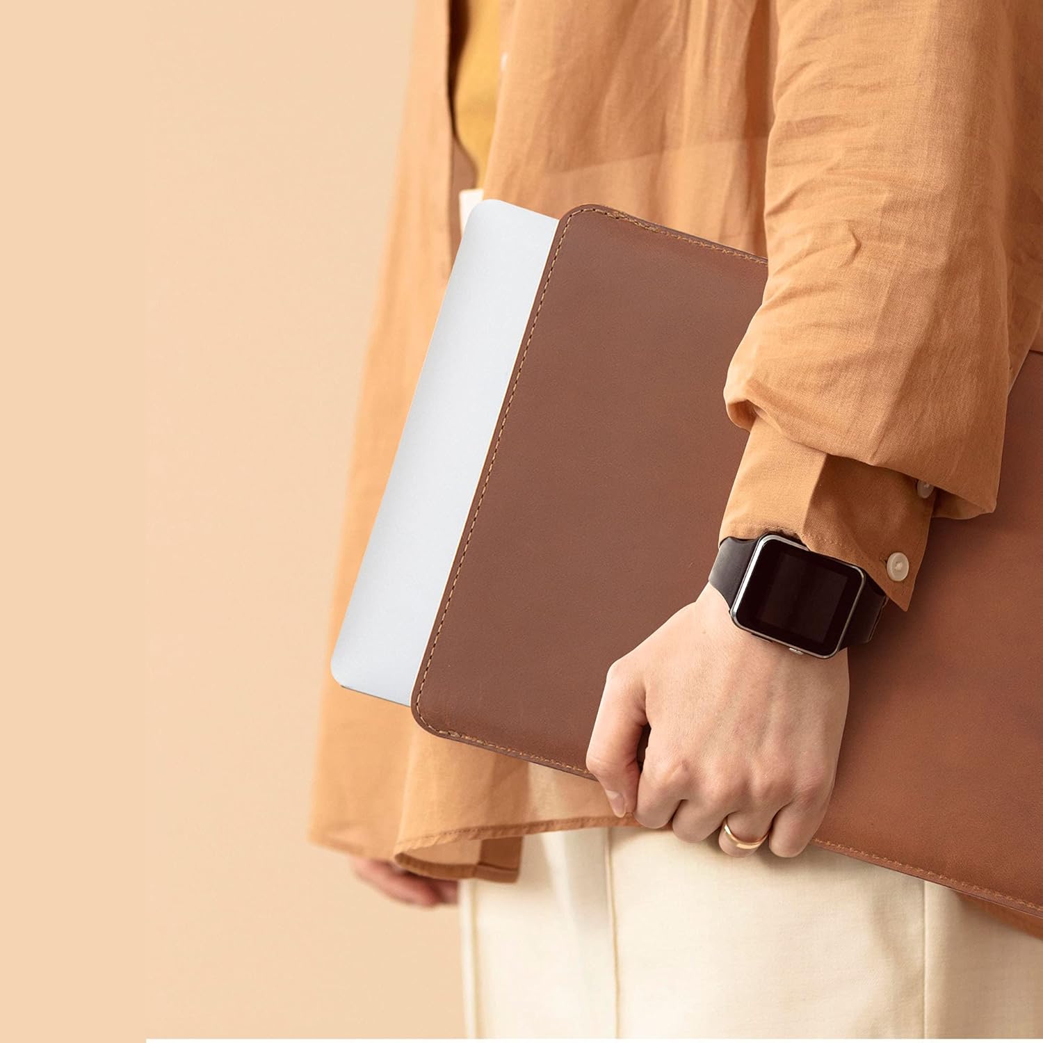 Genuine Leather Laptop Sleeve with Real Wool Lining for MacBook Pro 13, MacBook Air 13, and Other 13