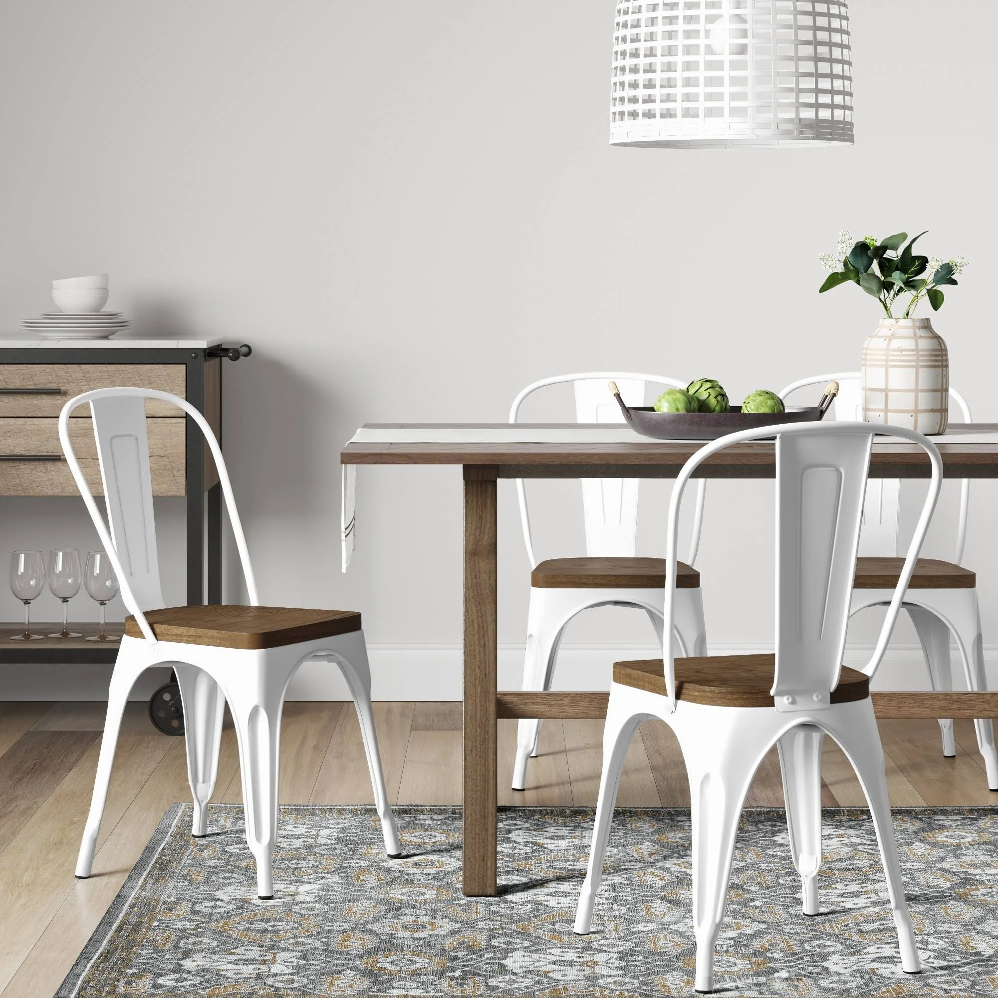 Carlisle High Back Wood Seat Dining Chair in Matte White - Set of 2